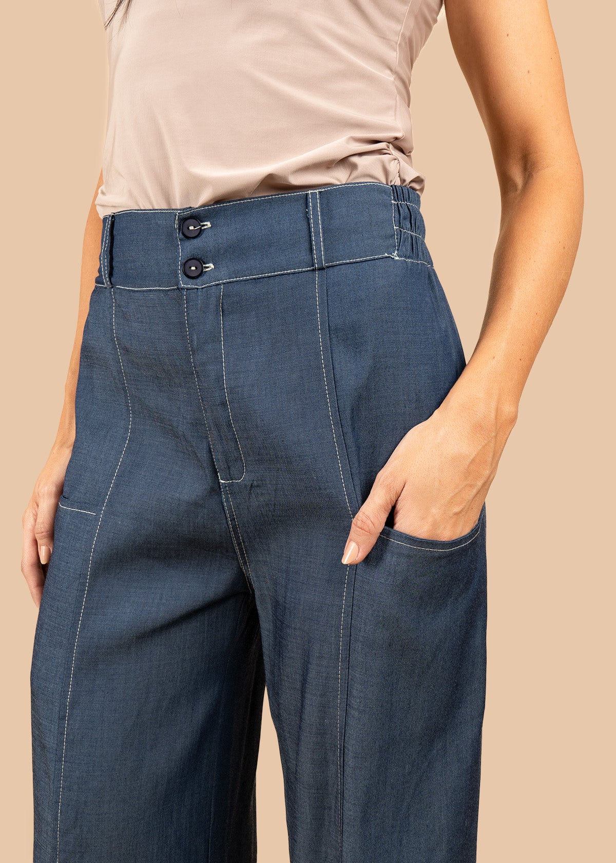 Pantalón color azul wide leg tiro alto 106594