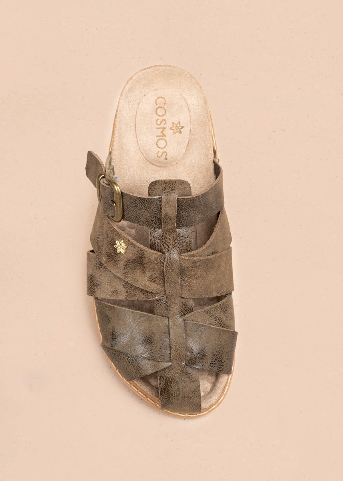 Zuecos de cuero color verde con hebilla dorada 106625