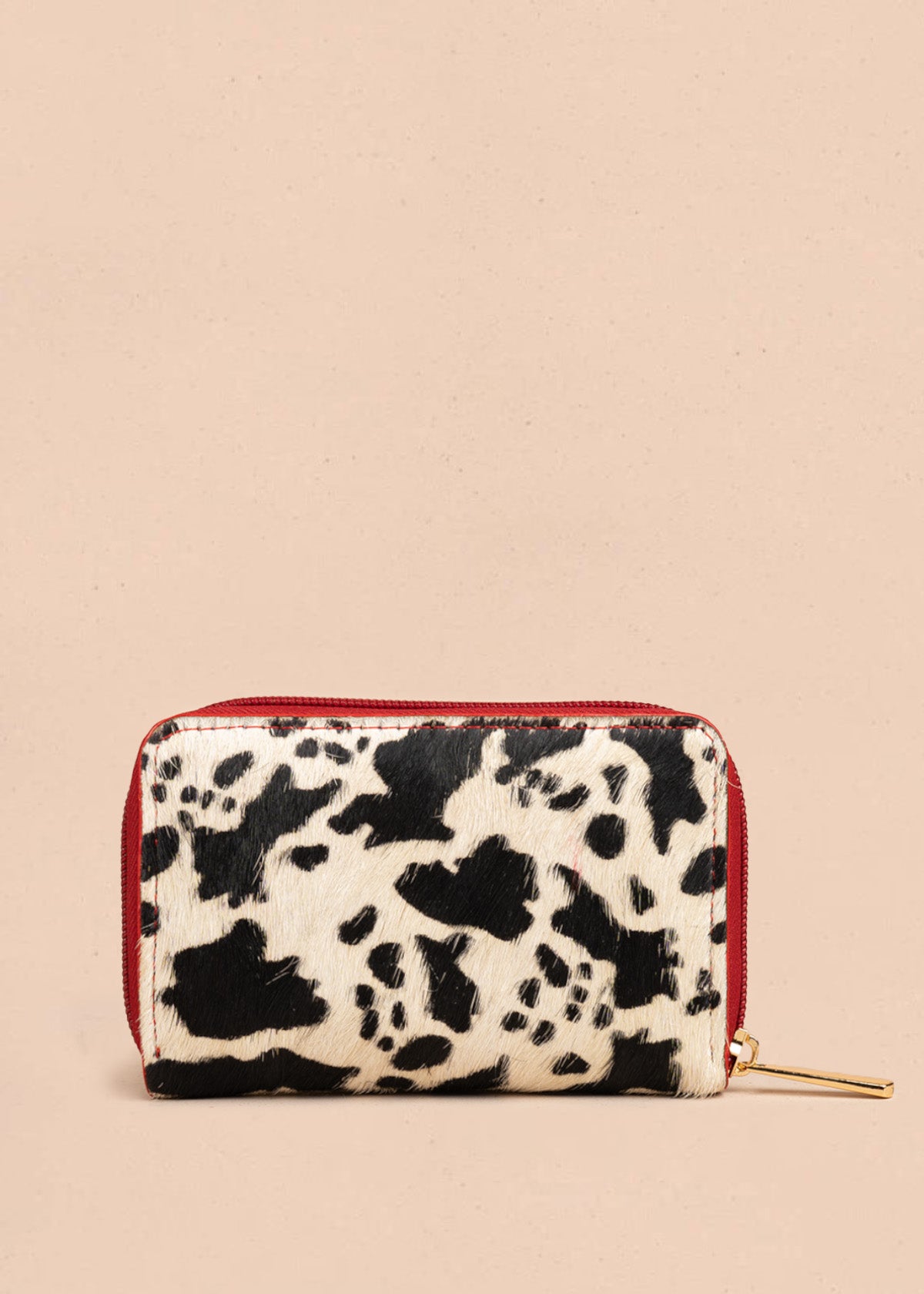 Billetera pequeña de cuero color rojo con solapa animal print 106640