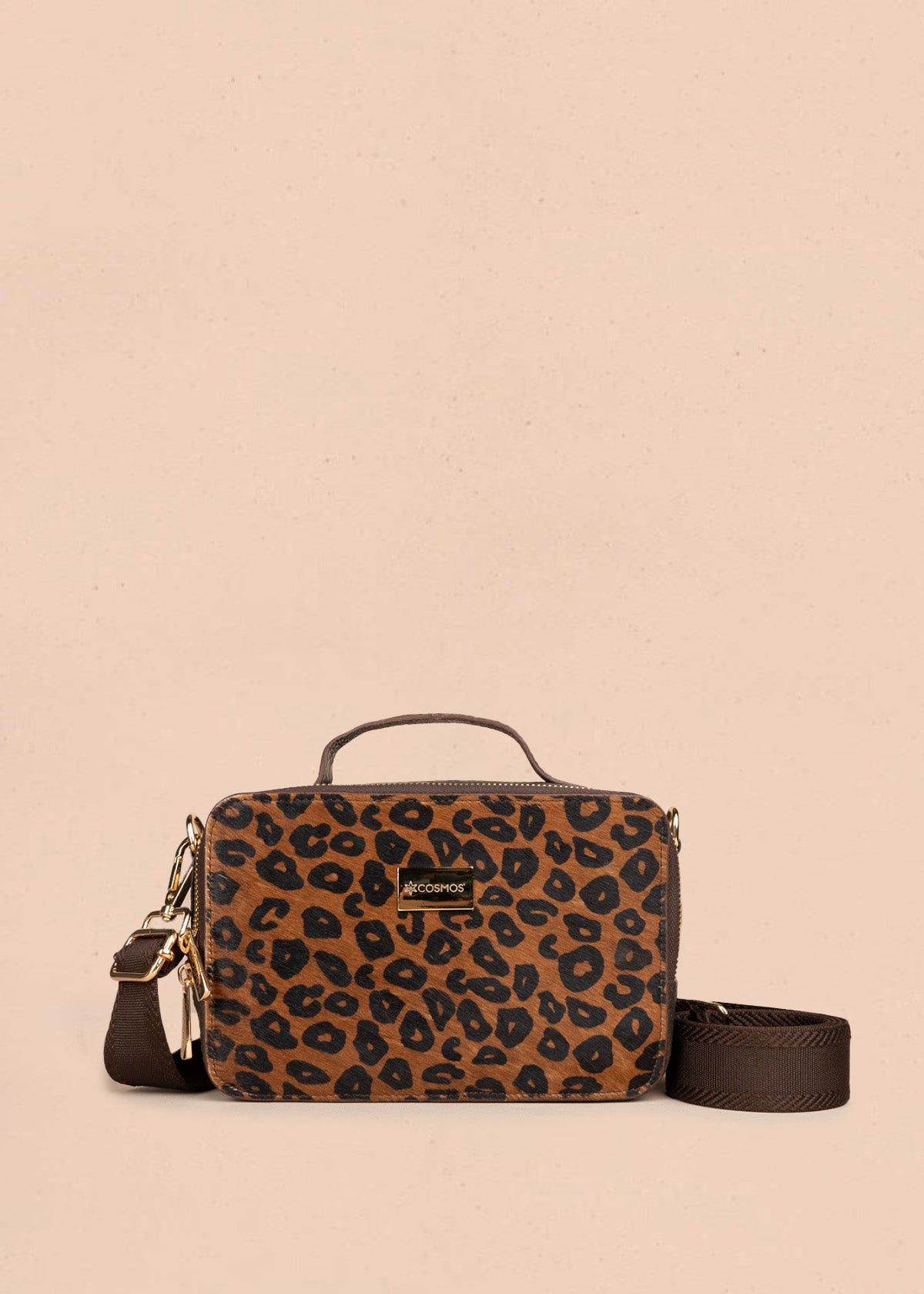 Manos libres en cuero color café con estampado de leopardo 106645