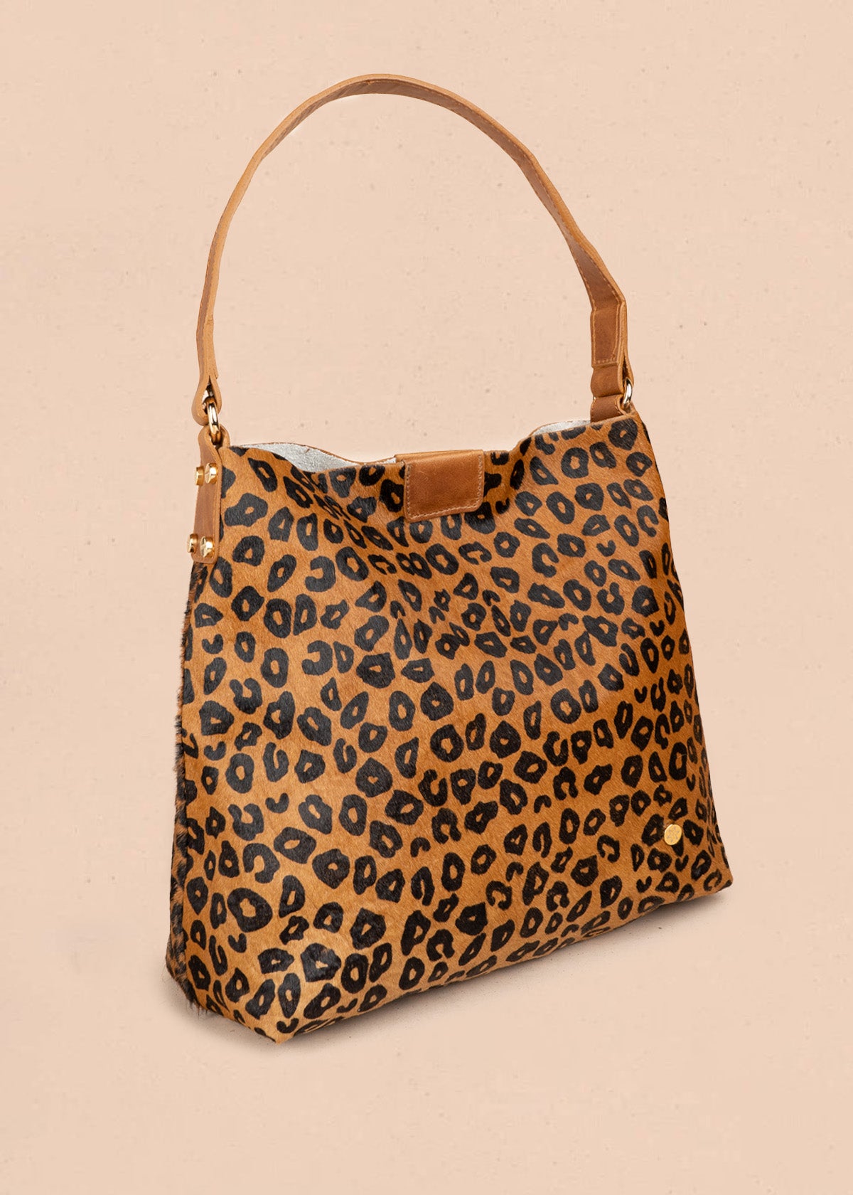 Bolso shopping de cuero tabaco con estampado pelo de vaca 106647