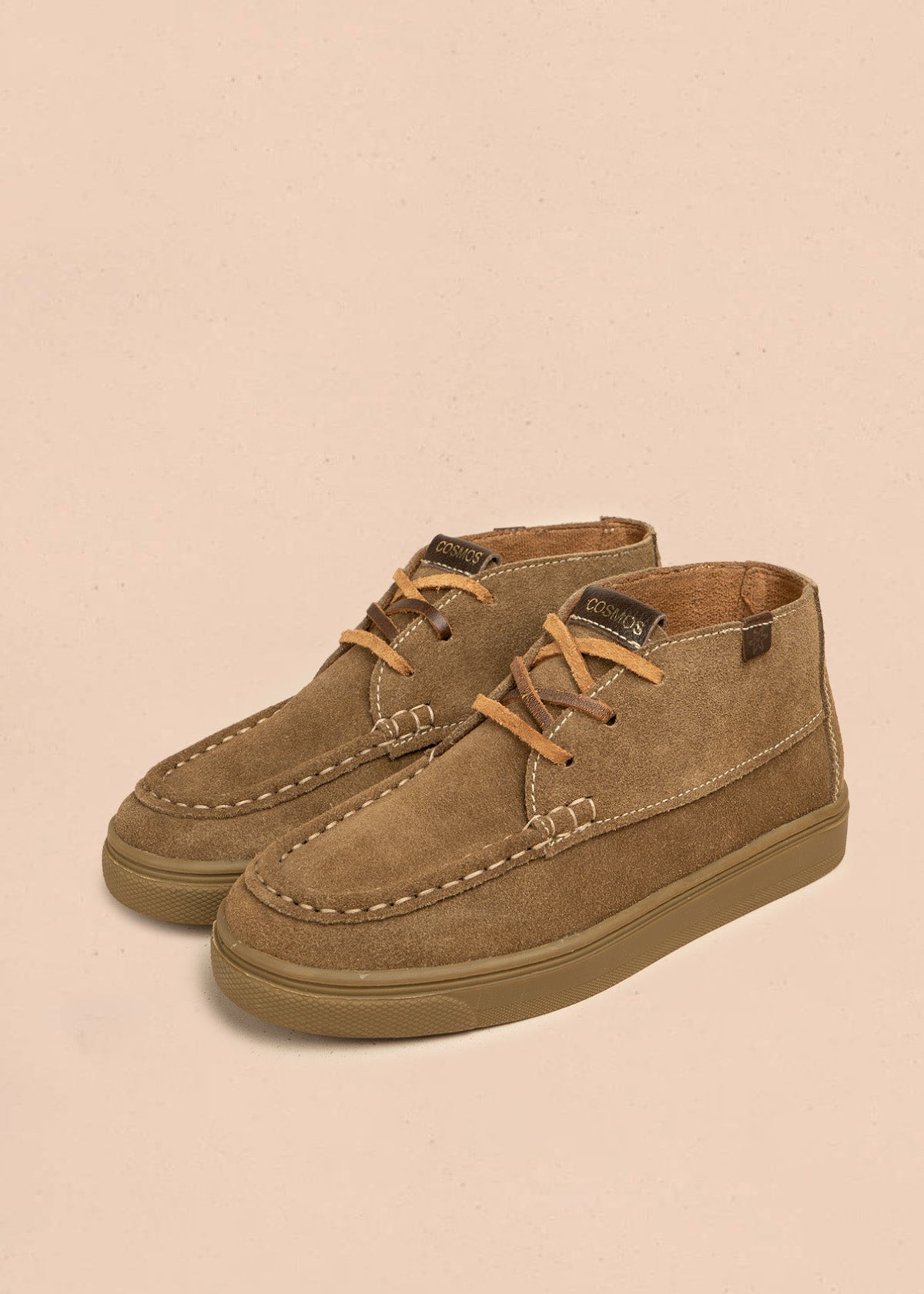 Botines de cuero carnaza color miel con cordones 106656