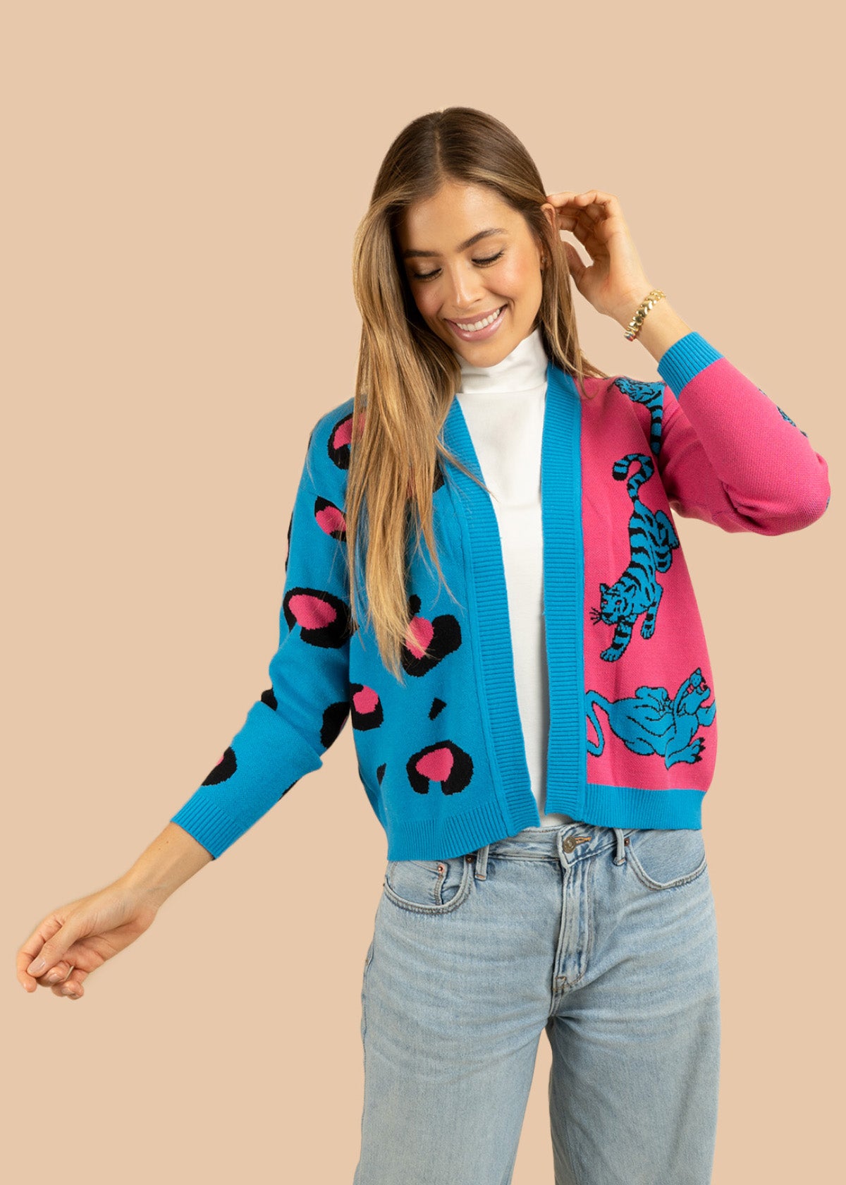 Saco tejido color azul con diseño de tigre 106684