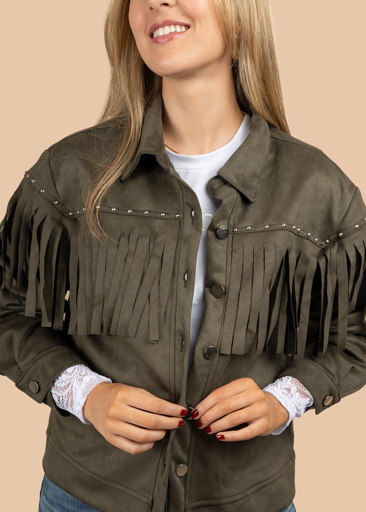 CHAQUETA CON FLECOS VERDE 106722