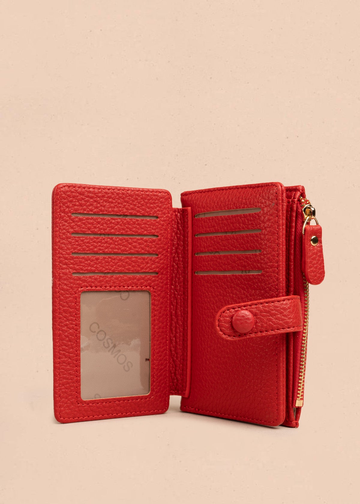 Billetera grande color rojo con broche y logo dorado COSMOS 106782