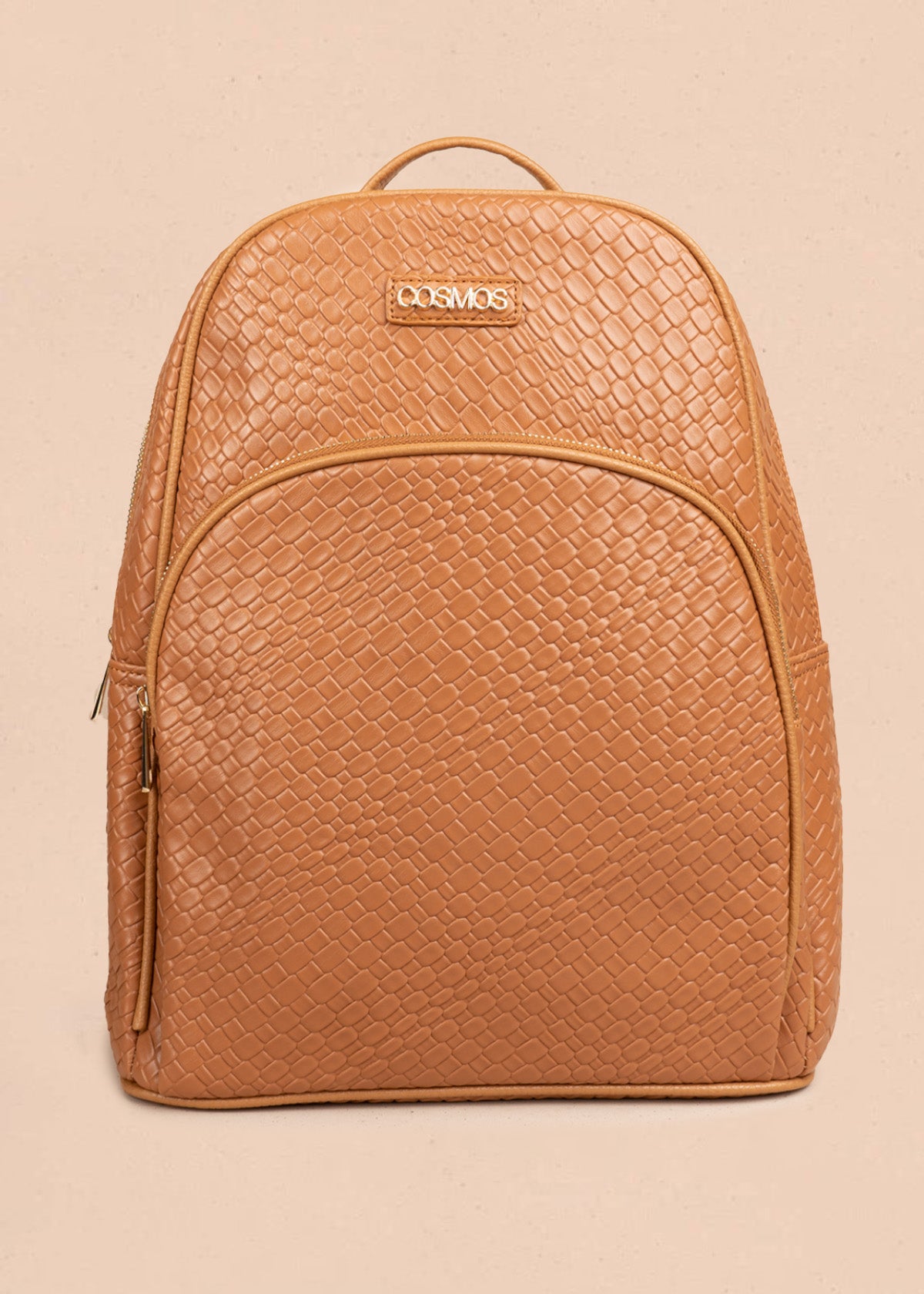Morral color miel con textura croco y bolsillo frontal 106784