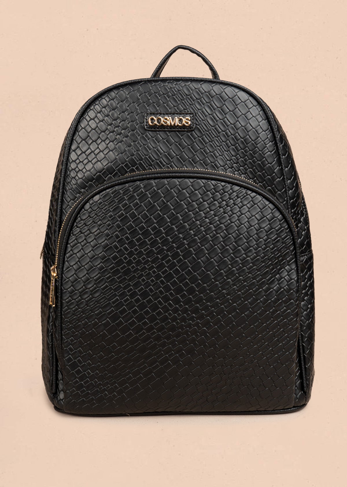 Morral color negro con textura croco y bolsillo frontal 106784