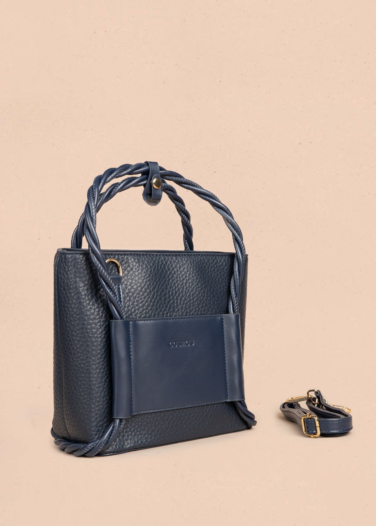 Bolso manos libres color azul con asas trenzadas 106789