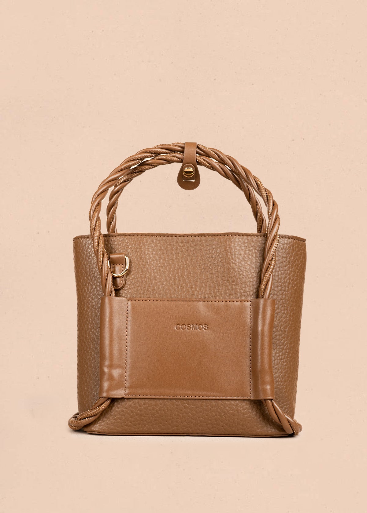 Bolso manos libres color café con asas trenzadas 106789