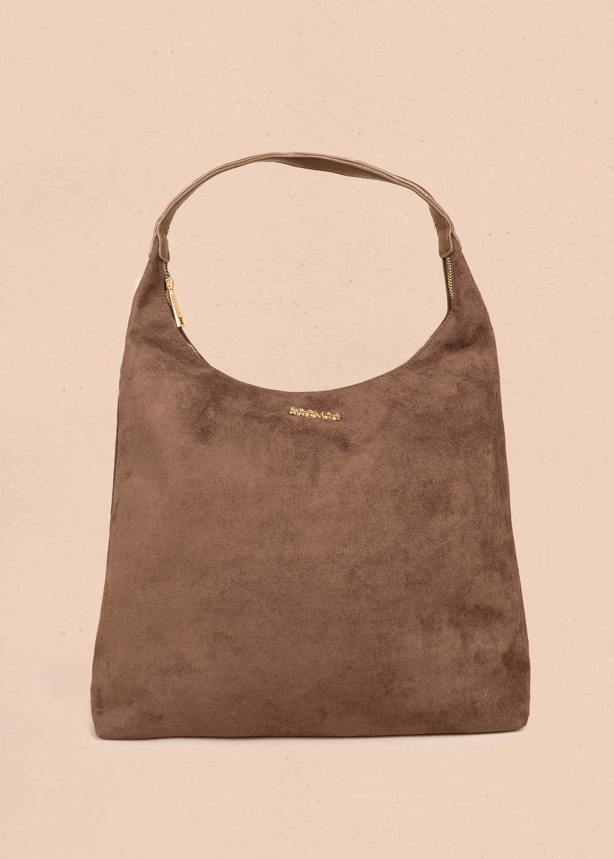 Bolso tipo shopping color chocolate textura en gamuza 106843