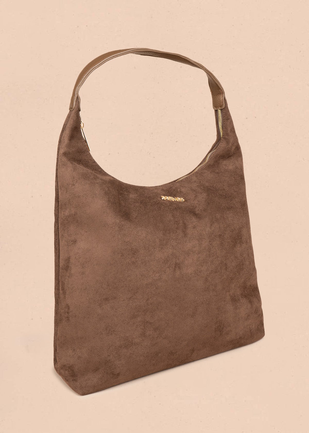Bolso tipo shopping color chocolate textura en gamuza 106843