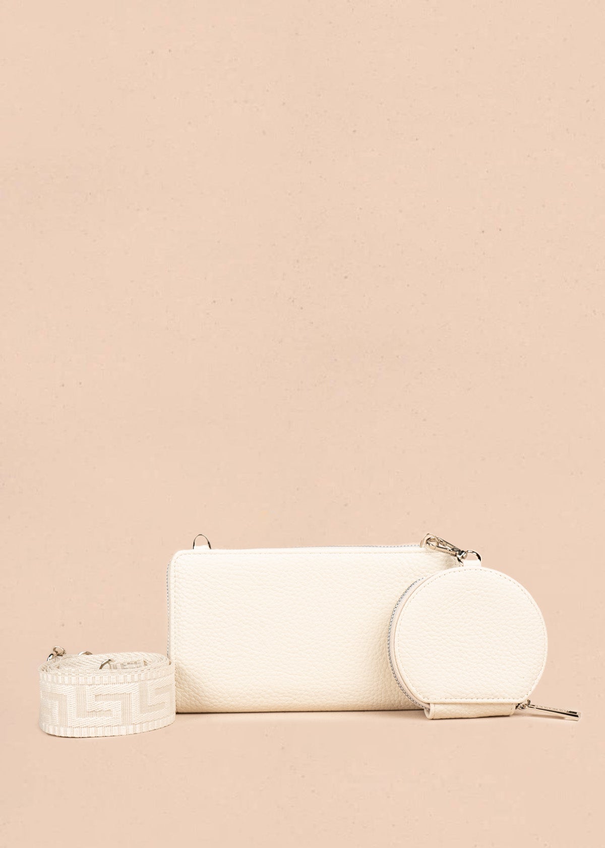 Porta celular con monedero circular color beige 106848