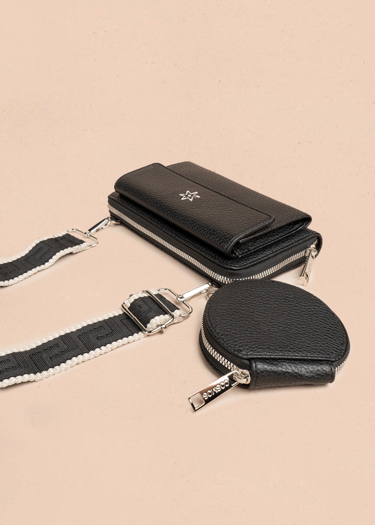 Porta celular con monedero circular color negro 106848