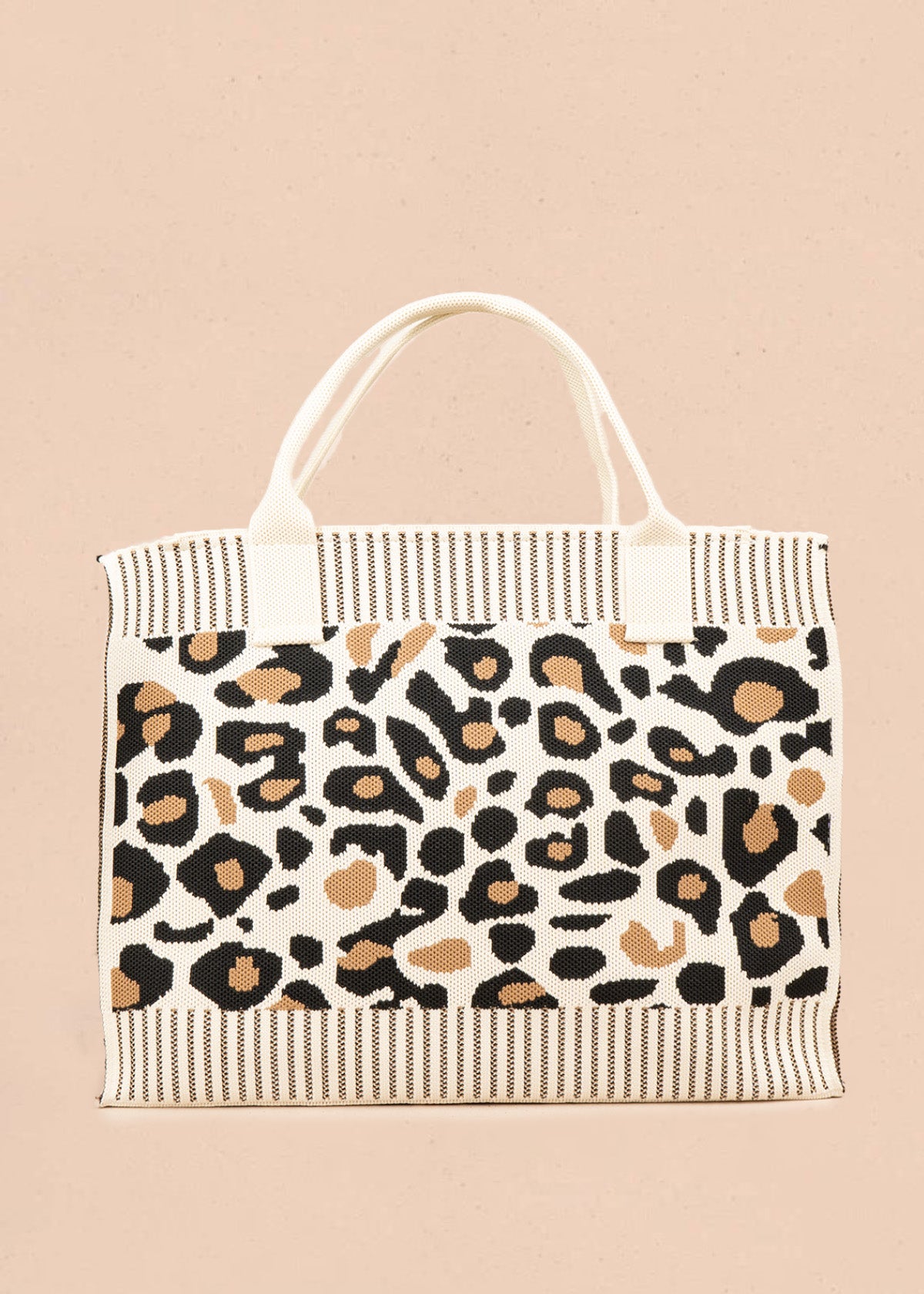 Bolso tote tejido color blanco con estampado tigre 106916