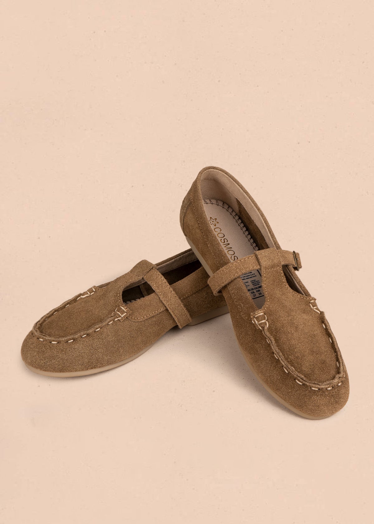 Mocasines en cuero color miel en gamuza con tira en T 106952