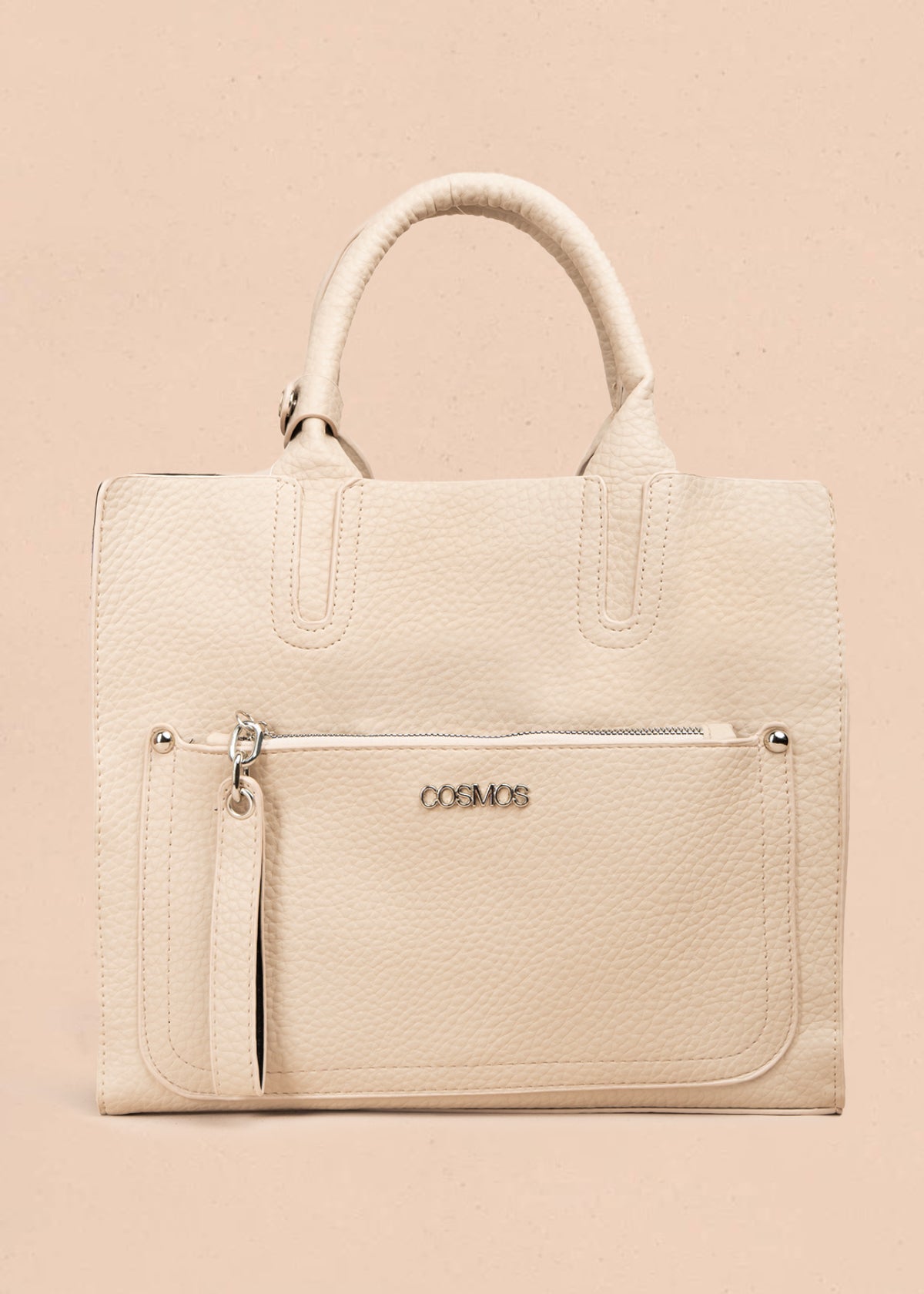 Bolso tipo cartera color beige con bolsillo frontal 106955