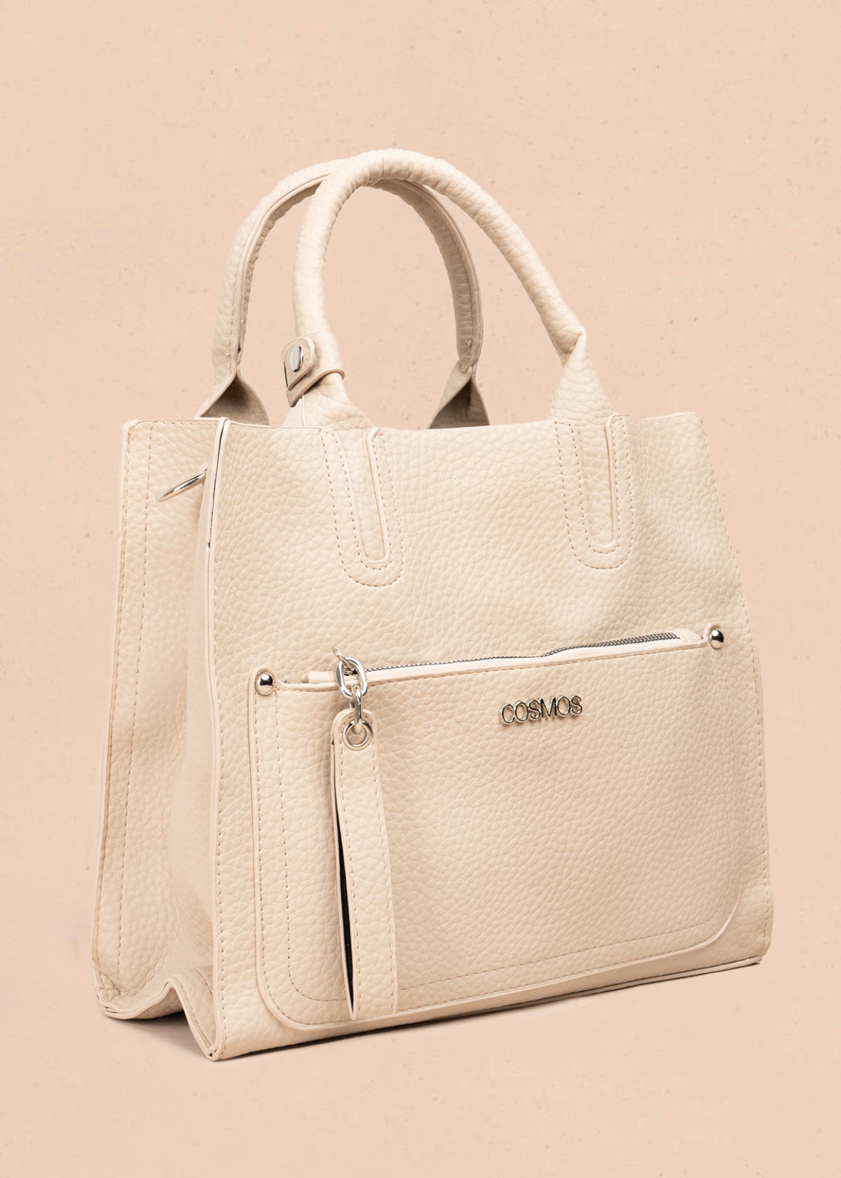 Bolso tipo cartera color beige con bolsillo frontal 106955