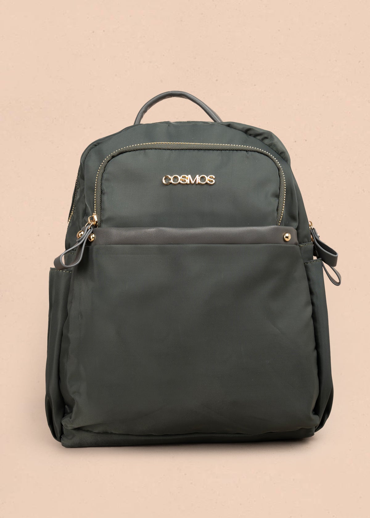 Morral color verde con bolsillo frontal y bordados 106973
