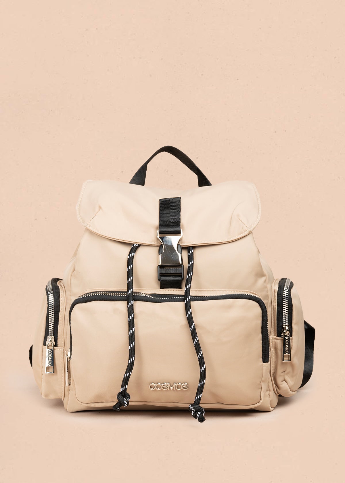 Morral color beige con bolsillo frontal y laterales 106977