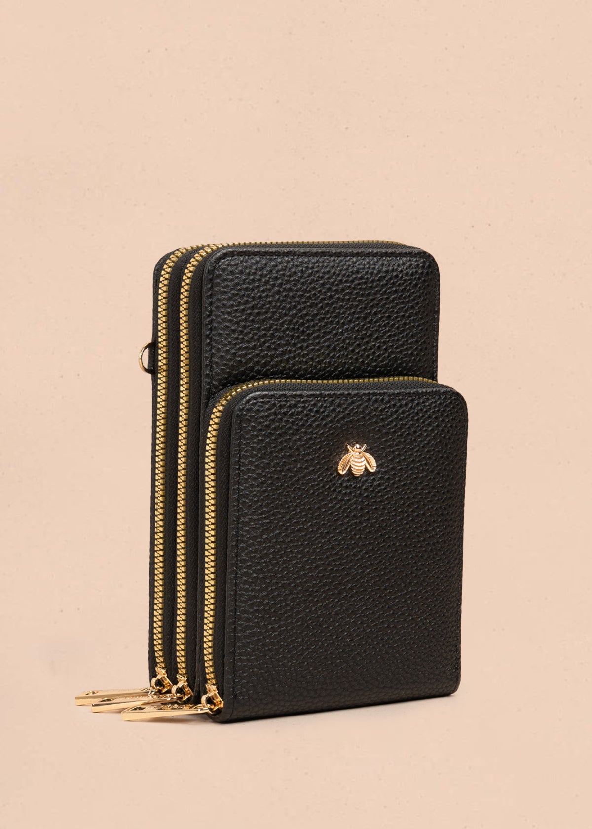 Porta celular color negro con diseño de abeja en relieve 106980