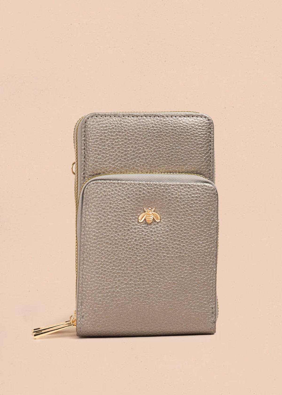 Porta celular color plomo con diseño de abeja en relieve 106980