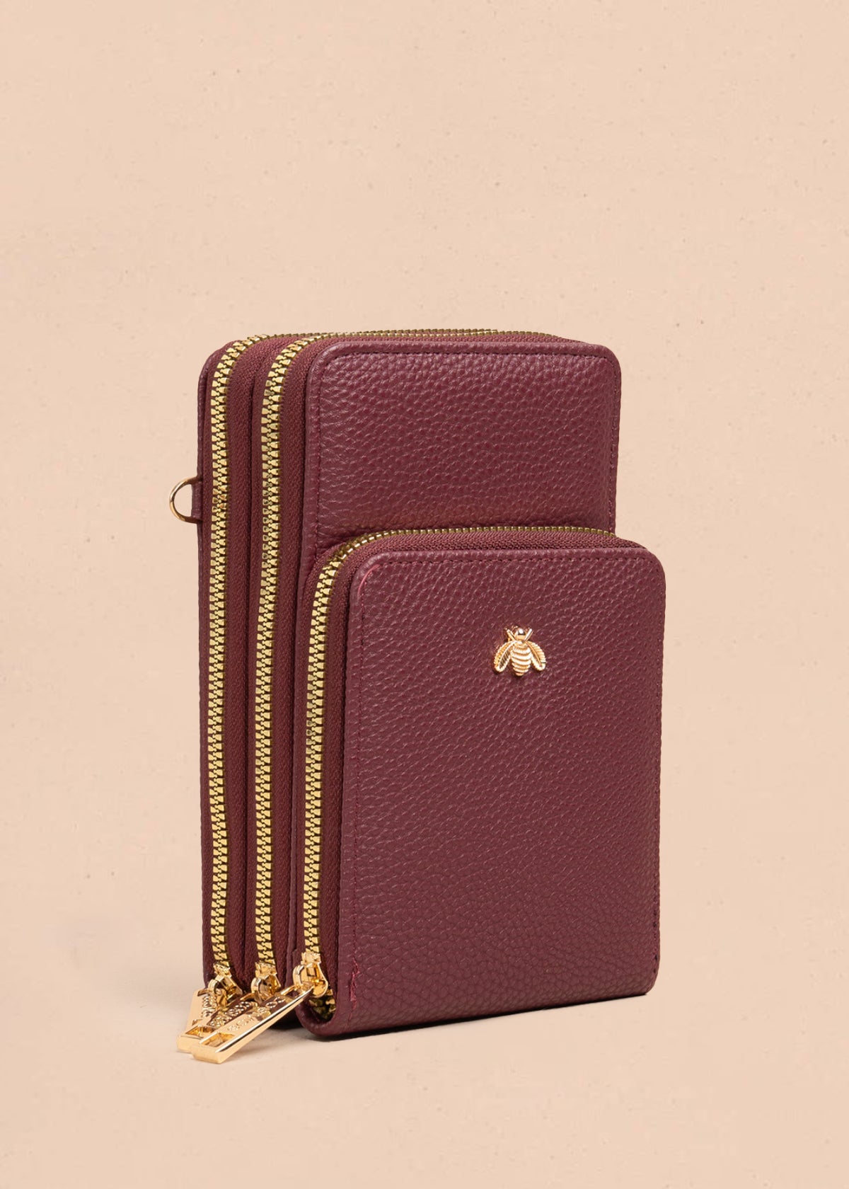 Porta celular color vinotinto con diseño de abeja en relieve 106980