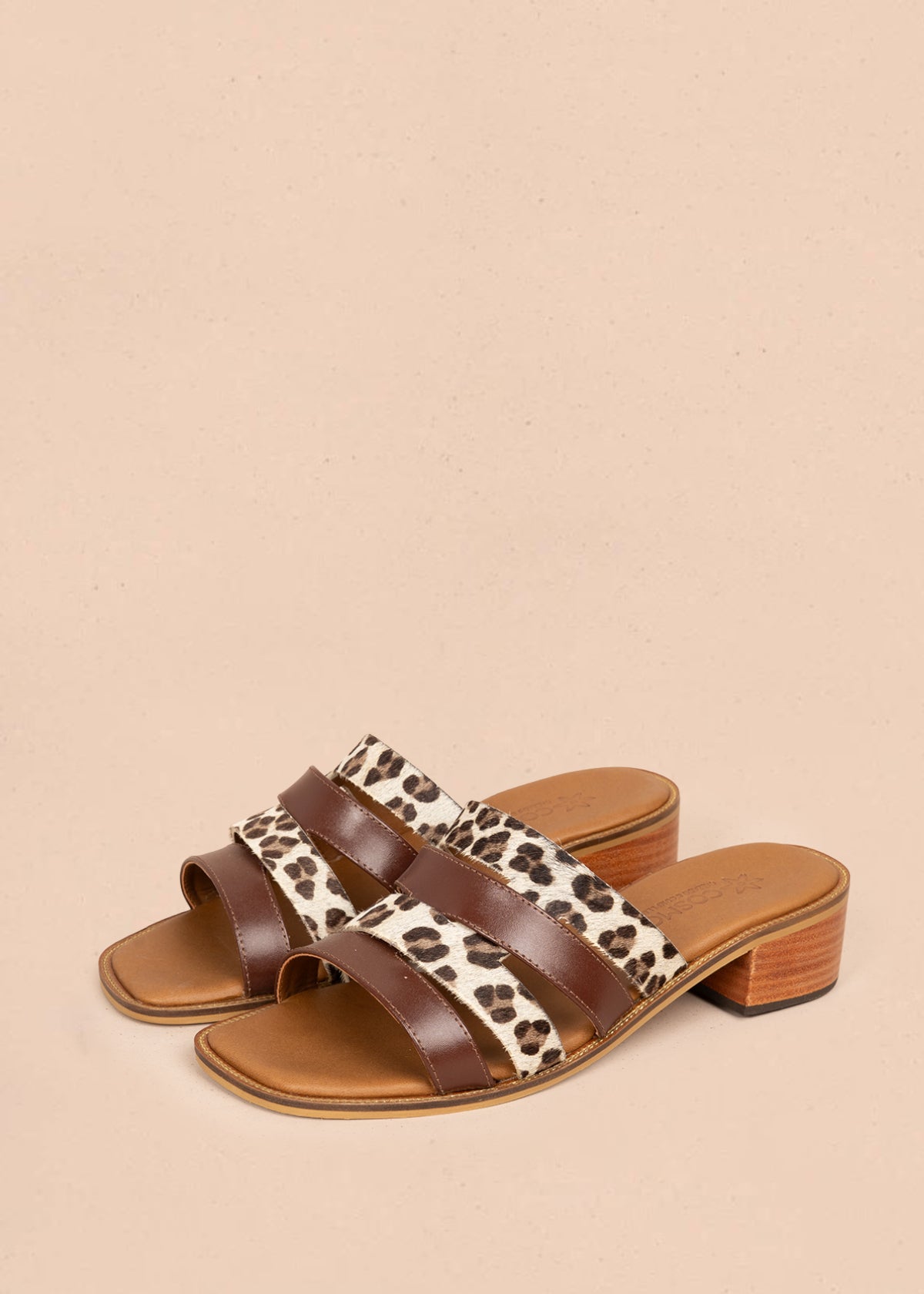 Sandalias en cuero color miel con tiras animal print 107015