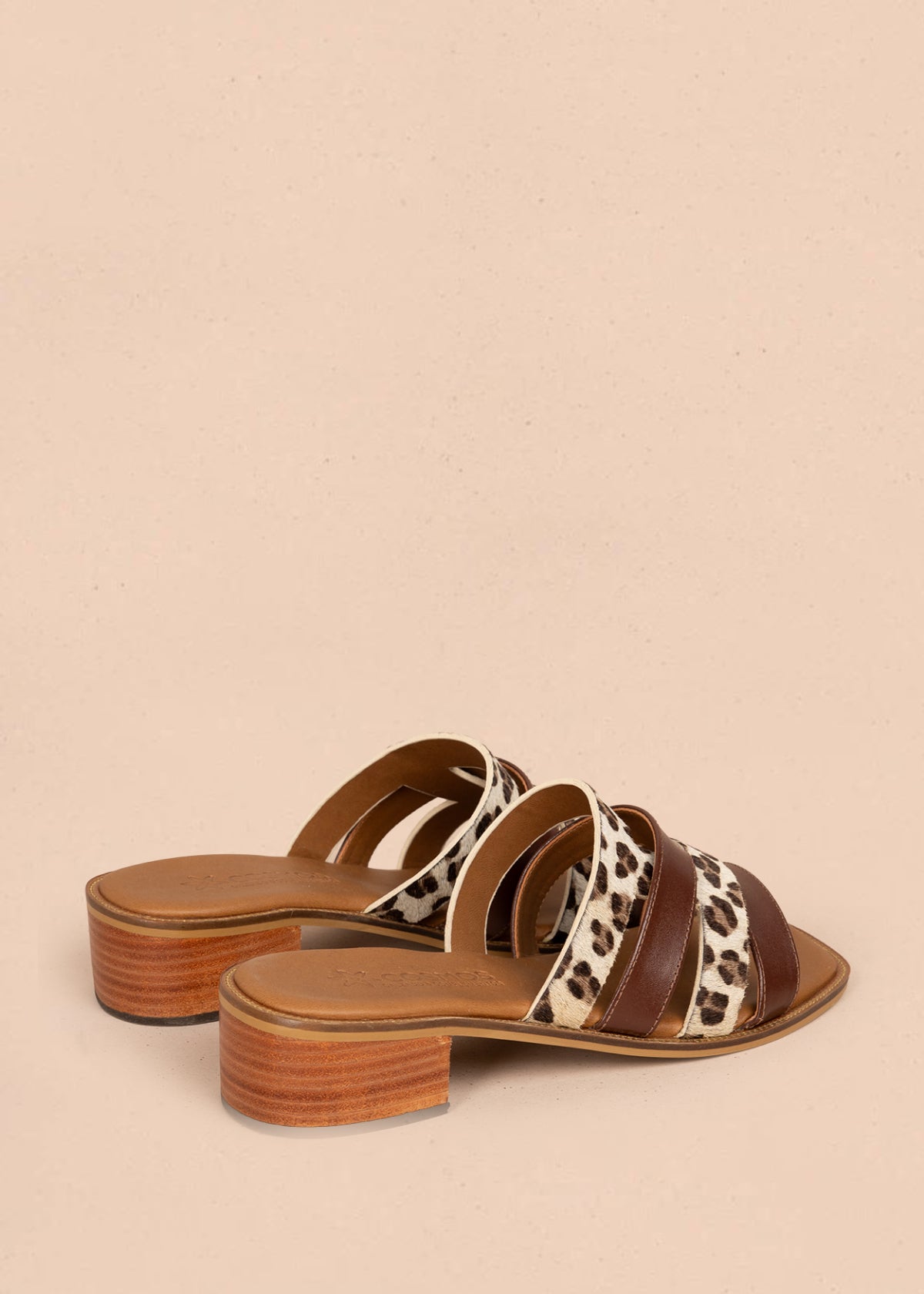 Sandalias en cuero color miel con tiras animal print 107015