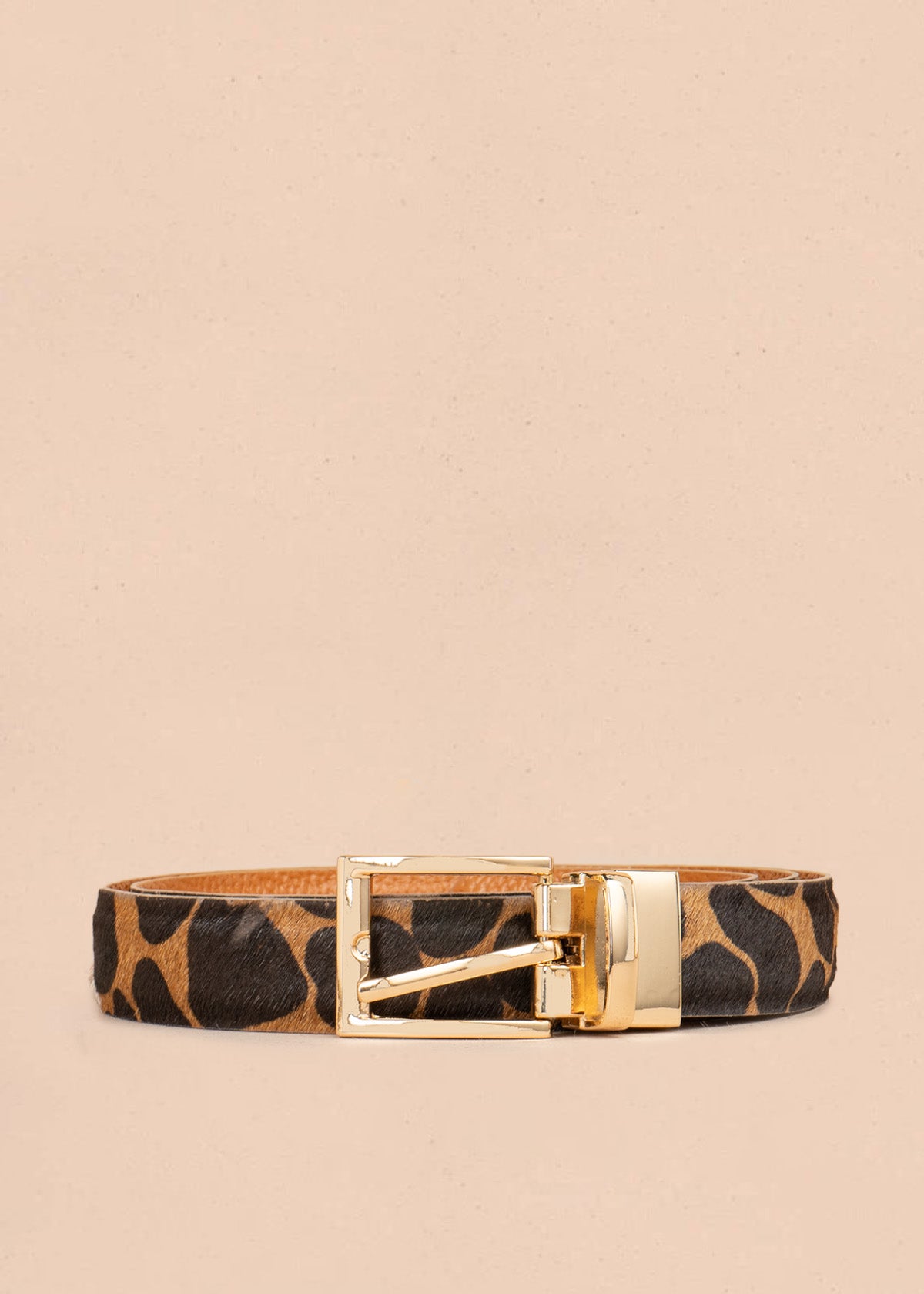 Cinturón de cuero doble faz animal print negro color miel 107061
