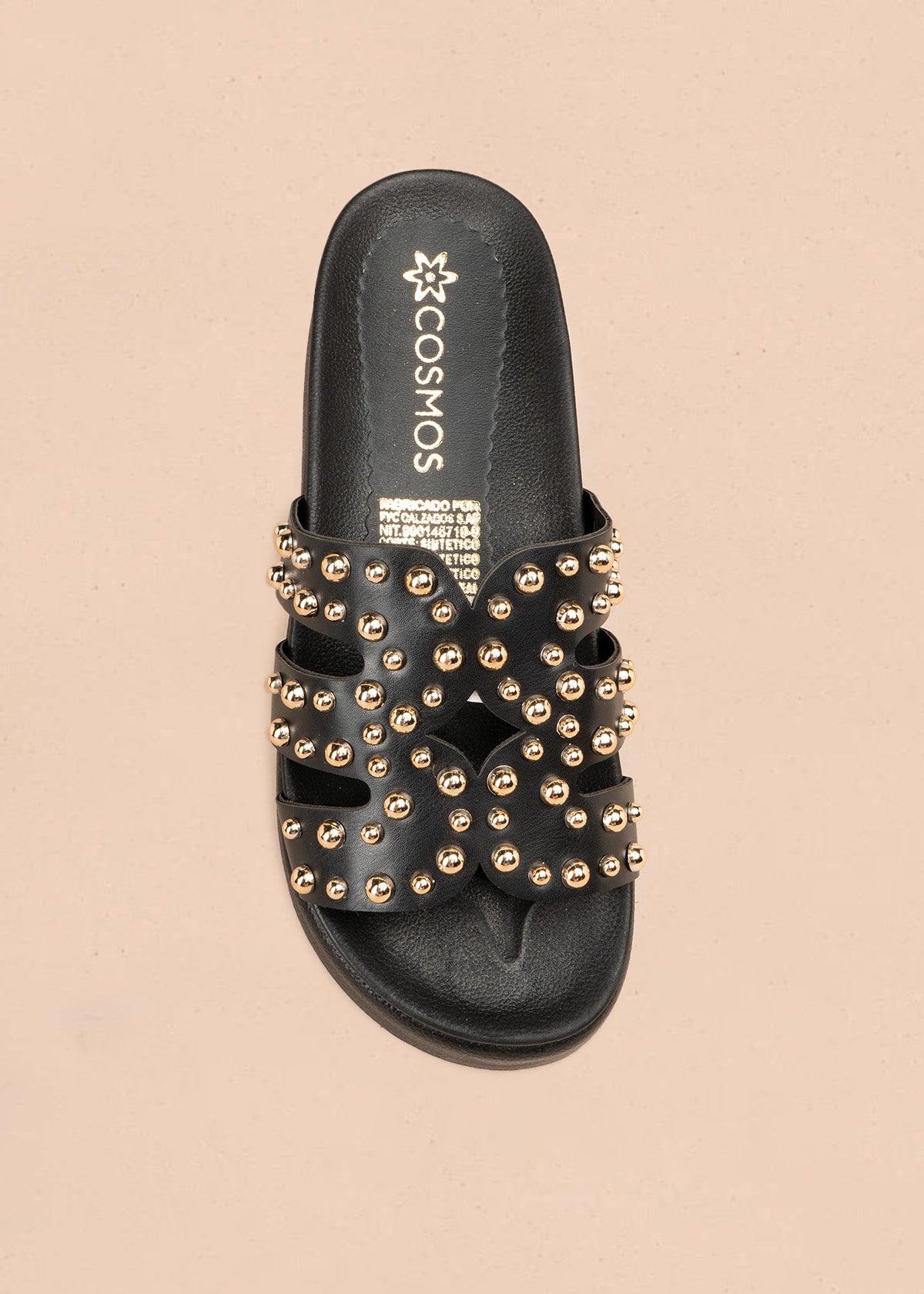 Sandalia plana color negro con taches dorados 107093