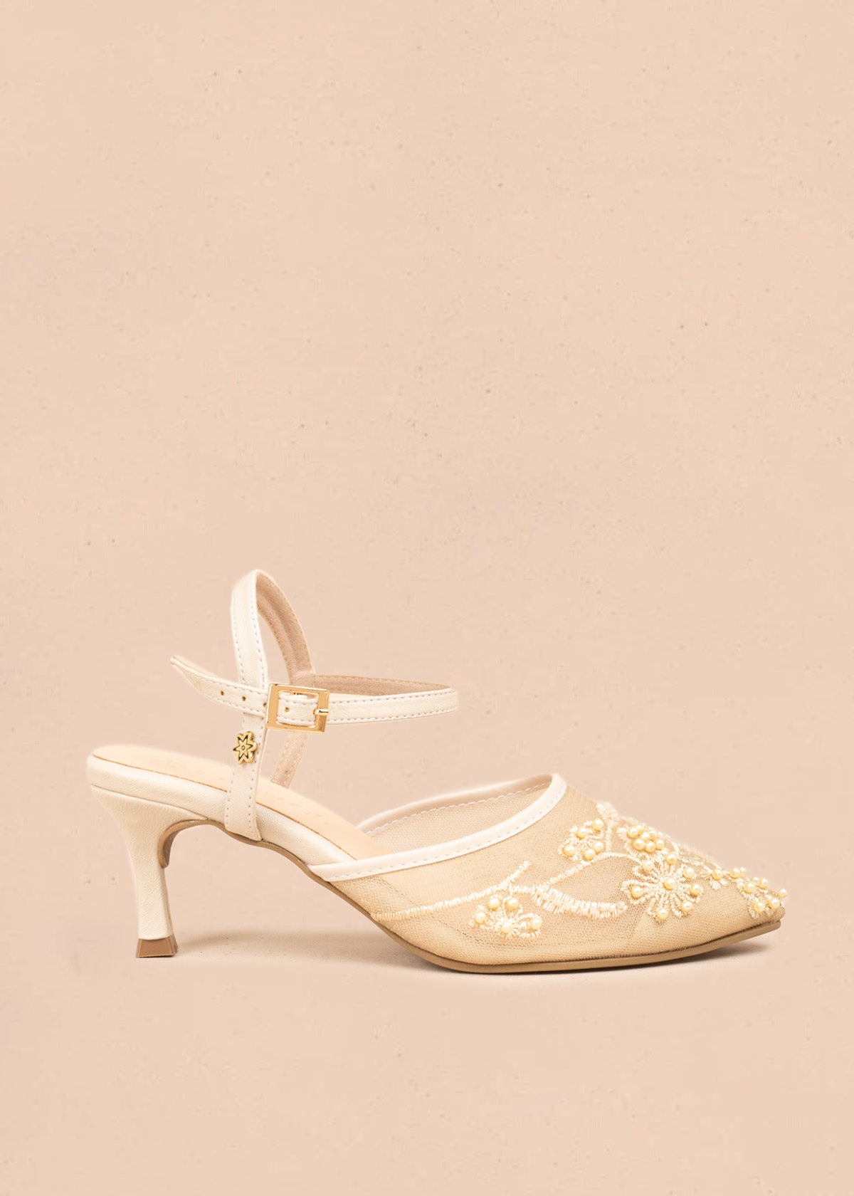Trabilla color beige con malla bordada y perlas 107146