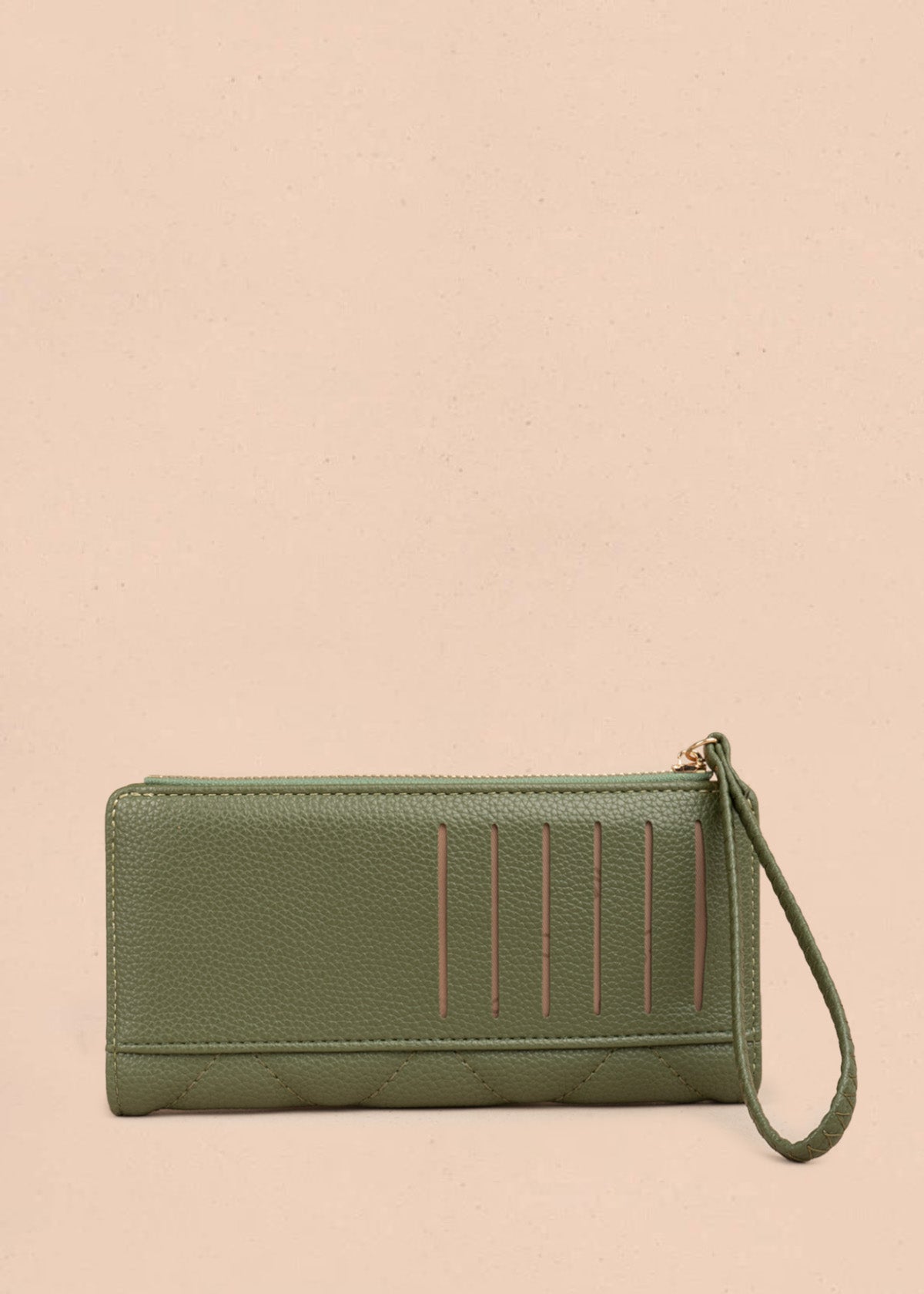 Billetera grande color verde con cierre y manilla 107158