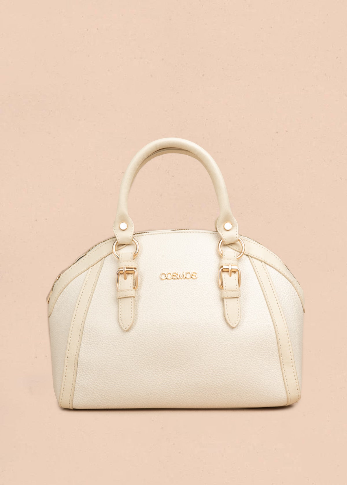 Cartera color talco de dos asas con correa larga 107172