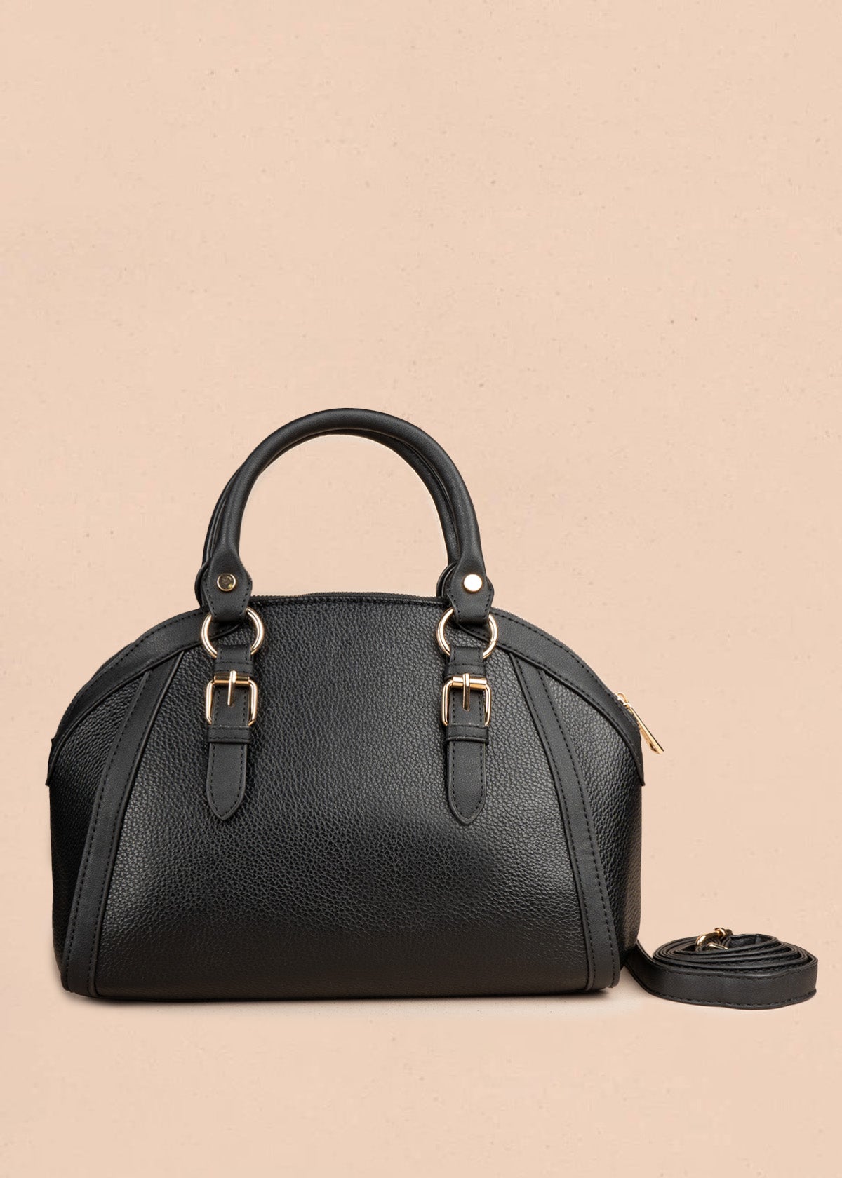 Cartera color negro de dos asas con correa larga 107172