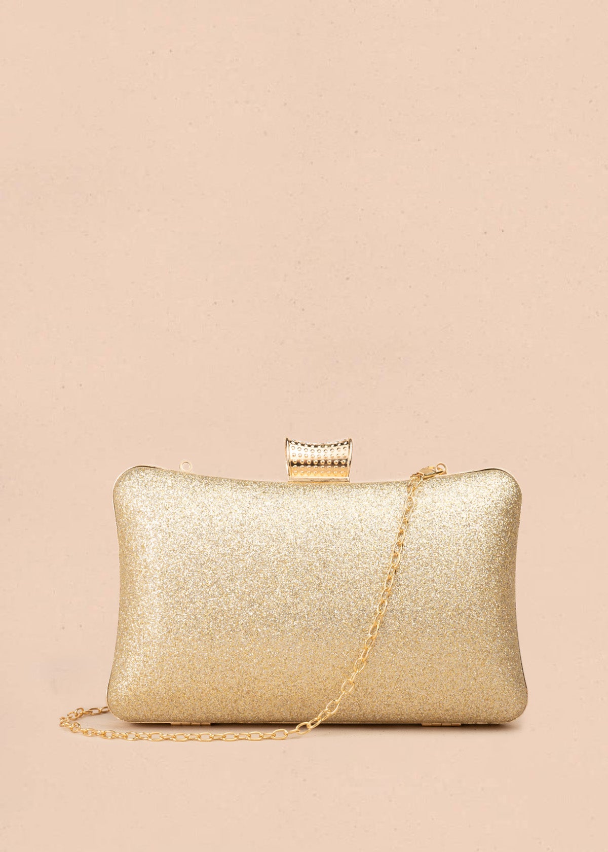 Bolso de fiesta en pedrería dorado con cadena removible 107197