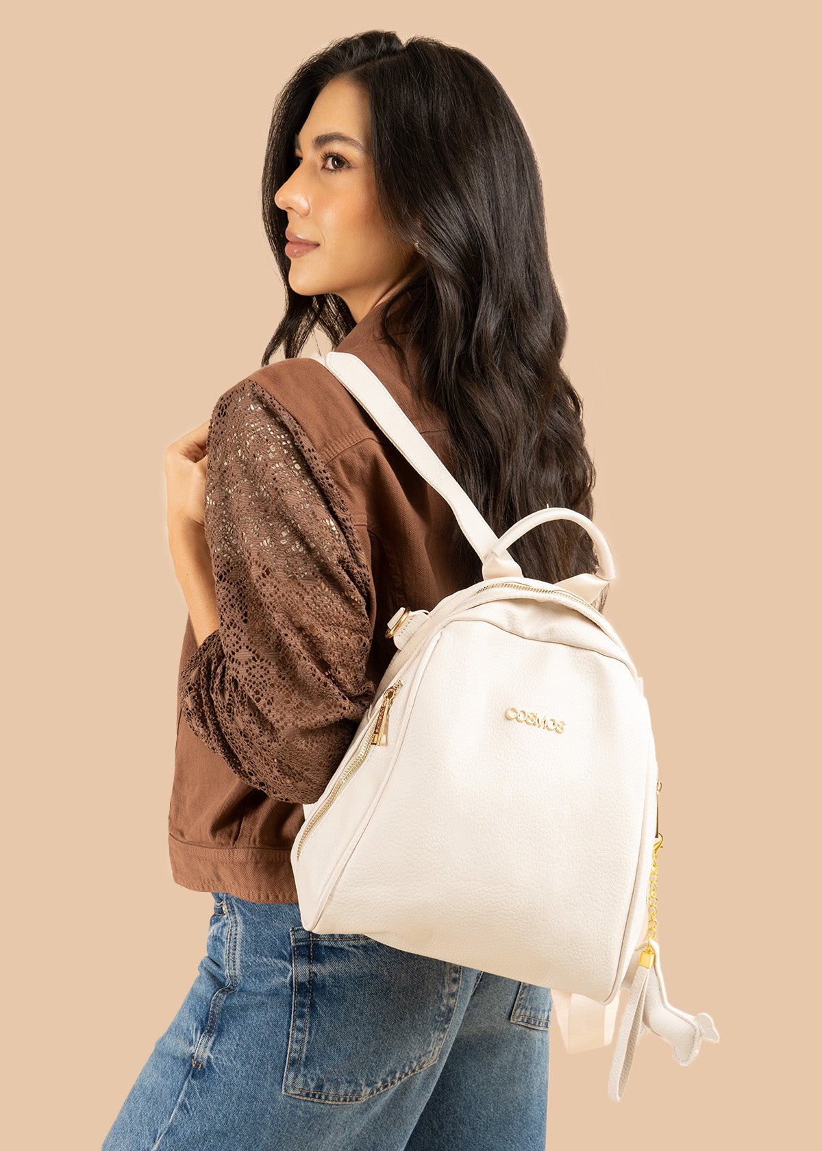 Morral en color crema con detalle de llavero 106326