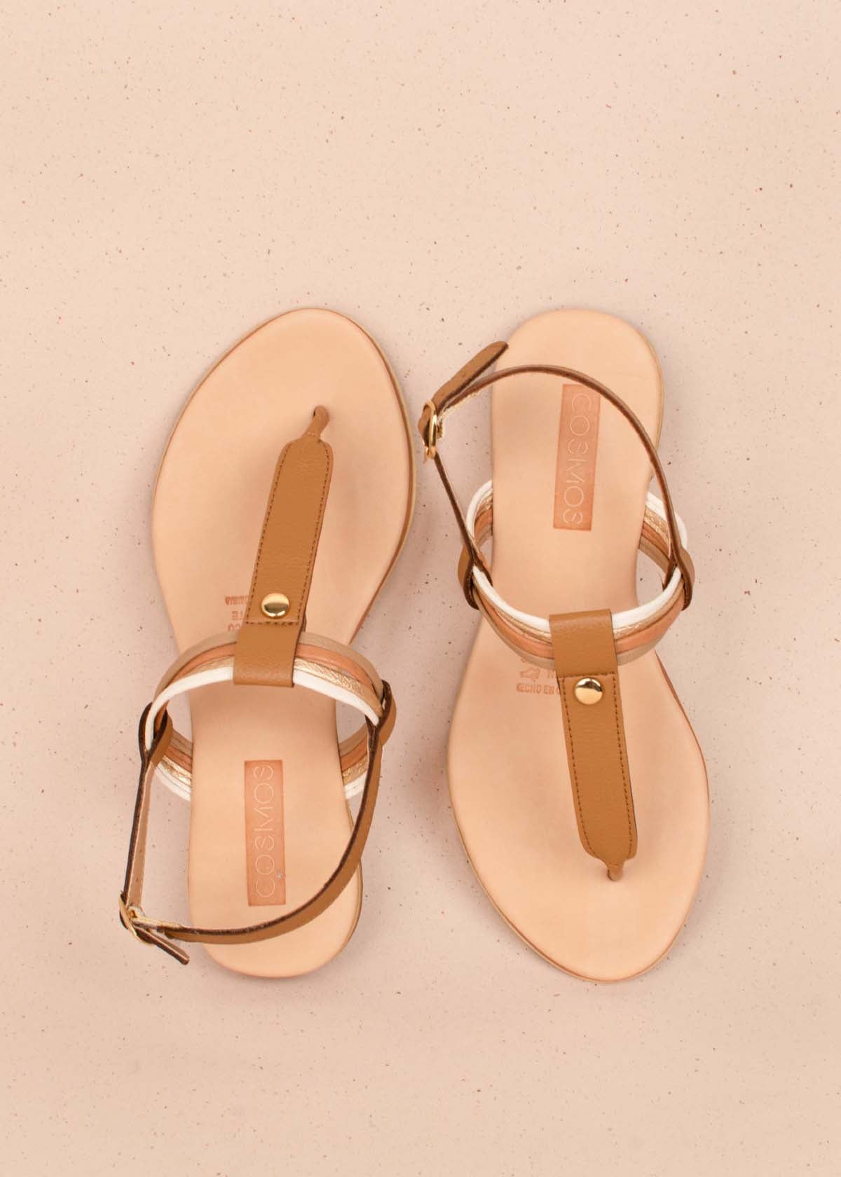 Sandalias planas tres puntadas color miel 104120