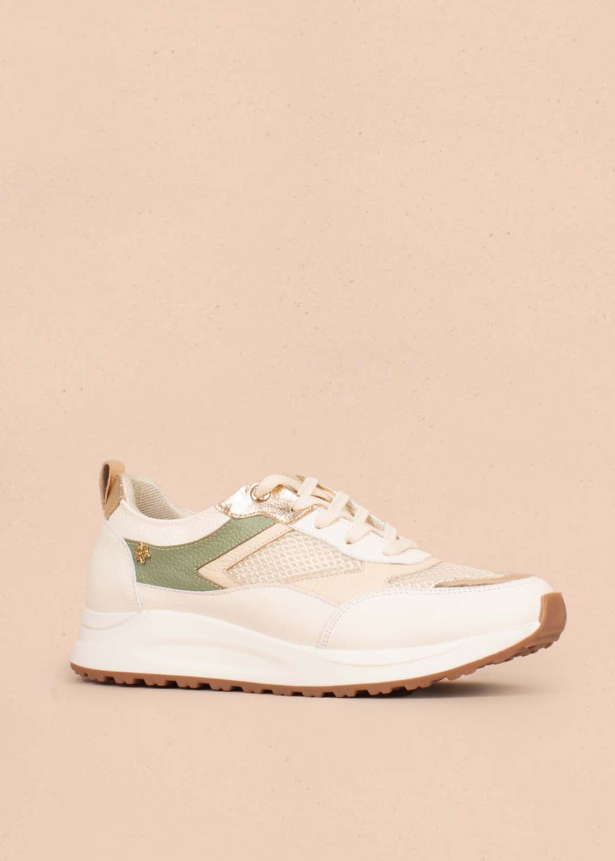 Tenis casuales en cuero color talco 104773