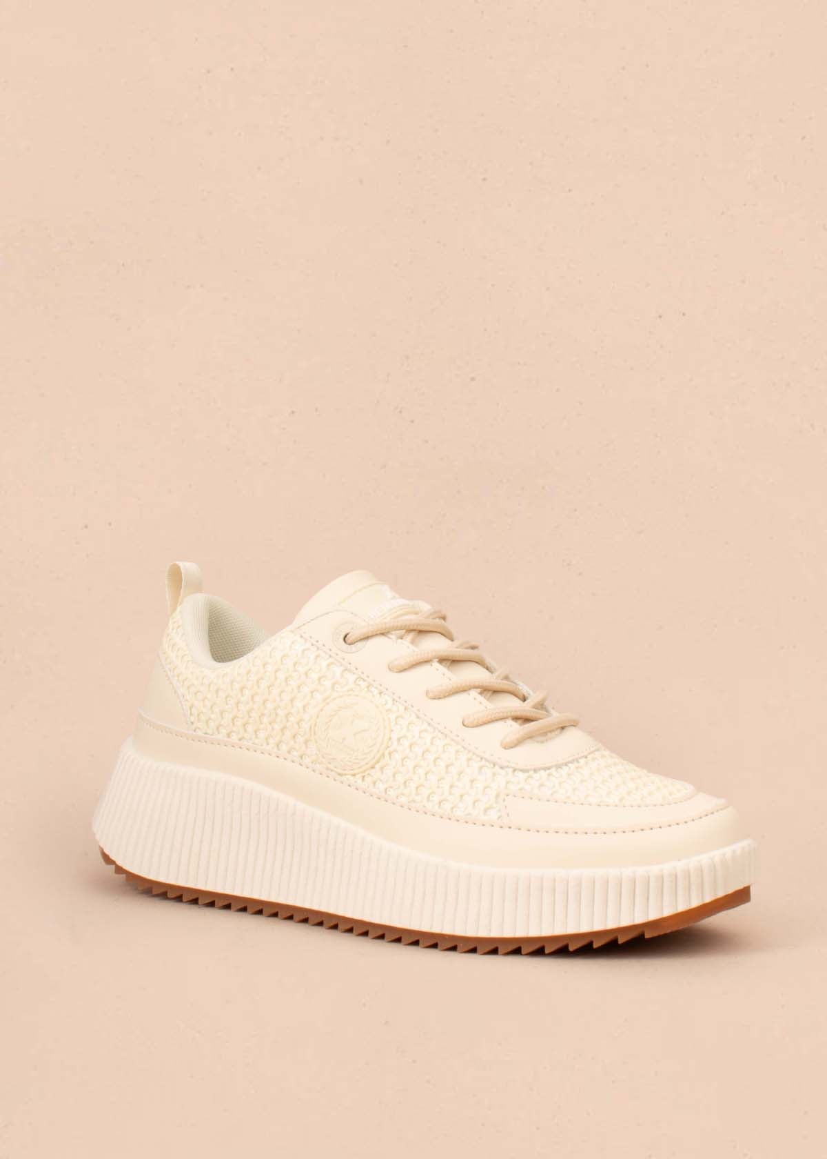 Tenis casuales color beige con malla 105036