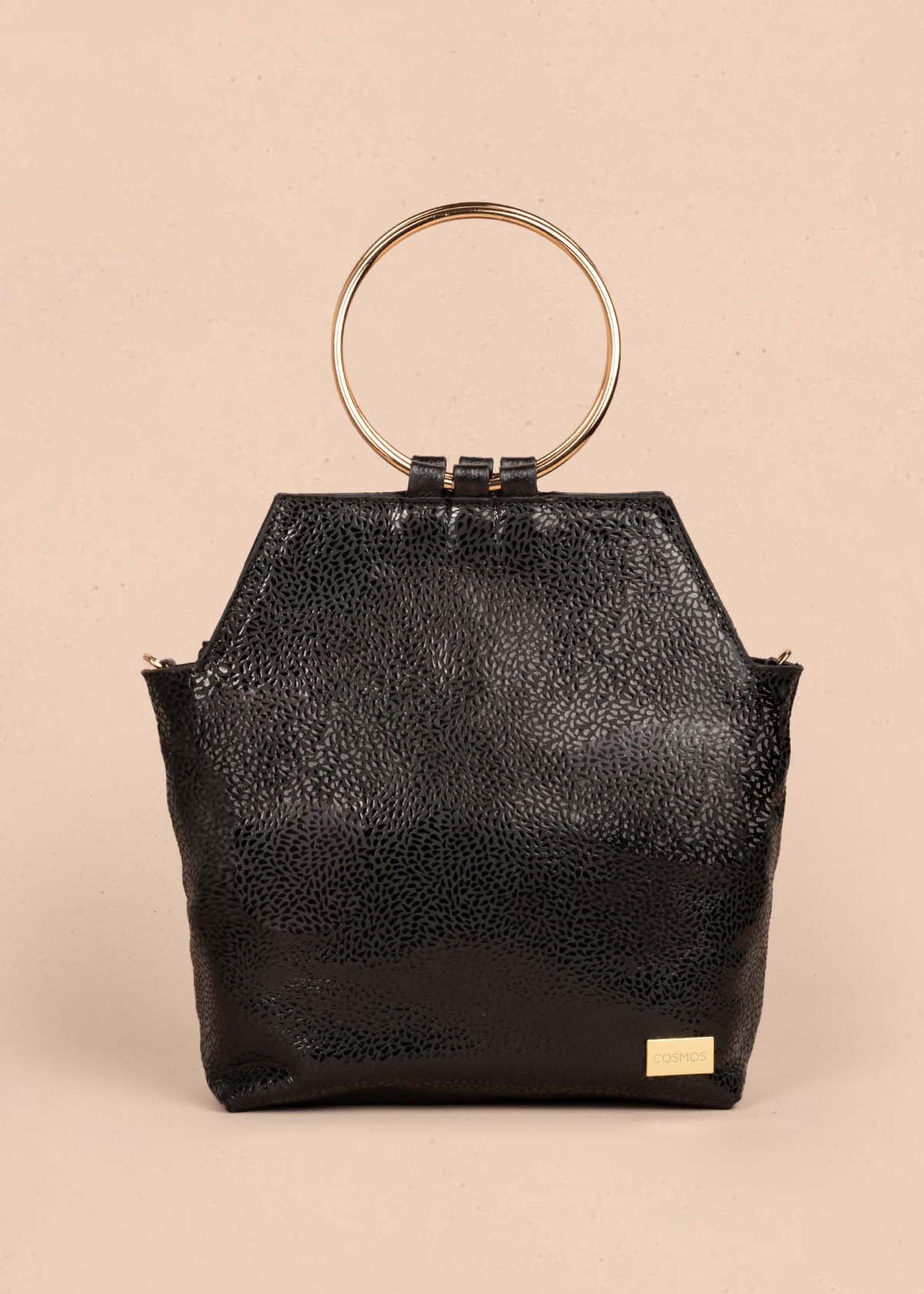 Bolso tipo shopping en cuero color negro con folia 105094