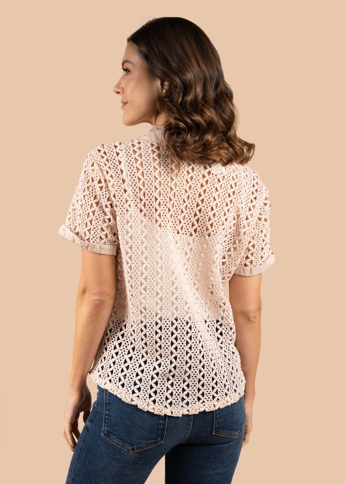 Blusa tejida color marfil tejido en malla 105184