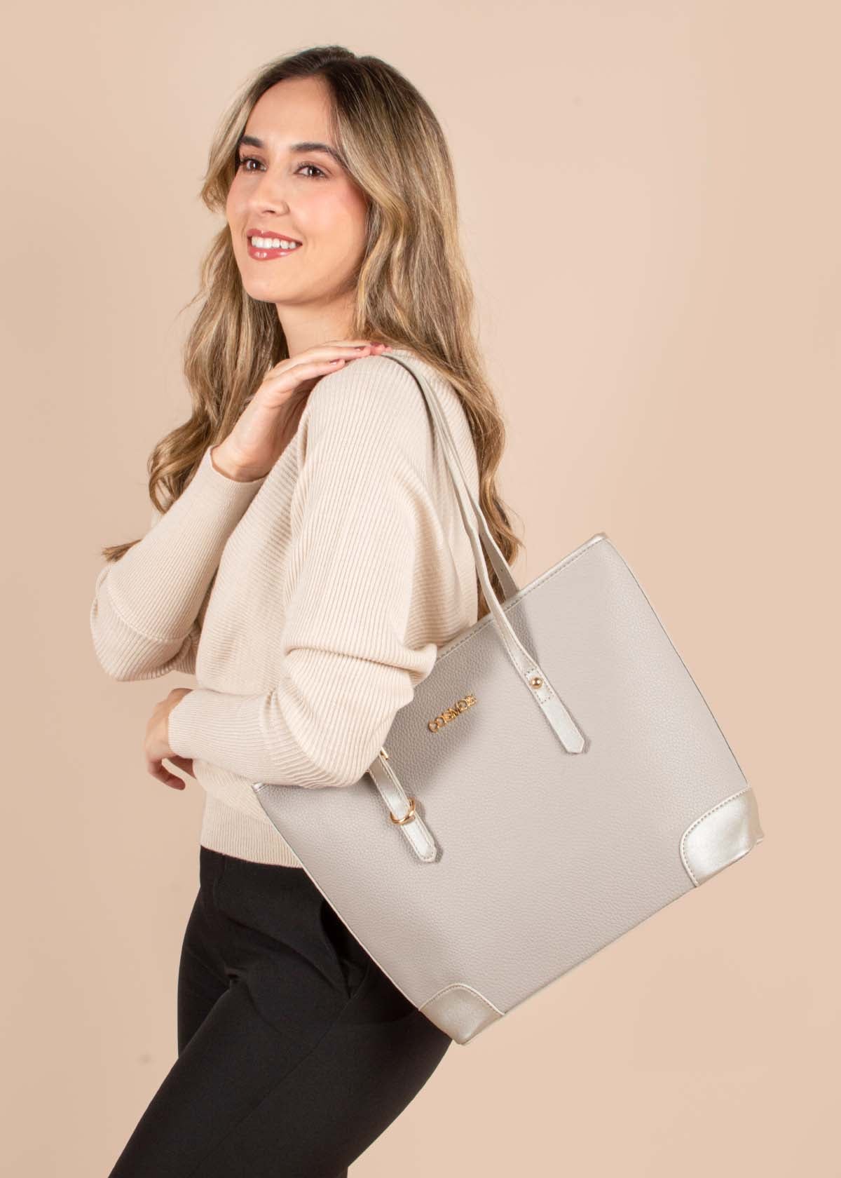 Bolso tipo shopping color gris 105256