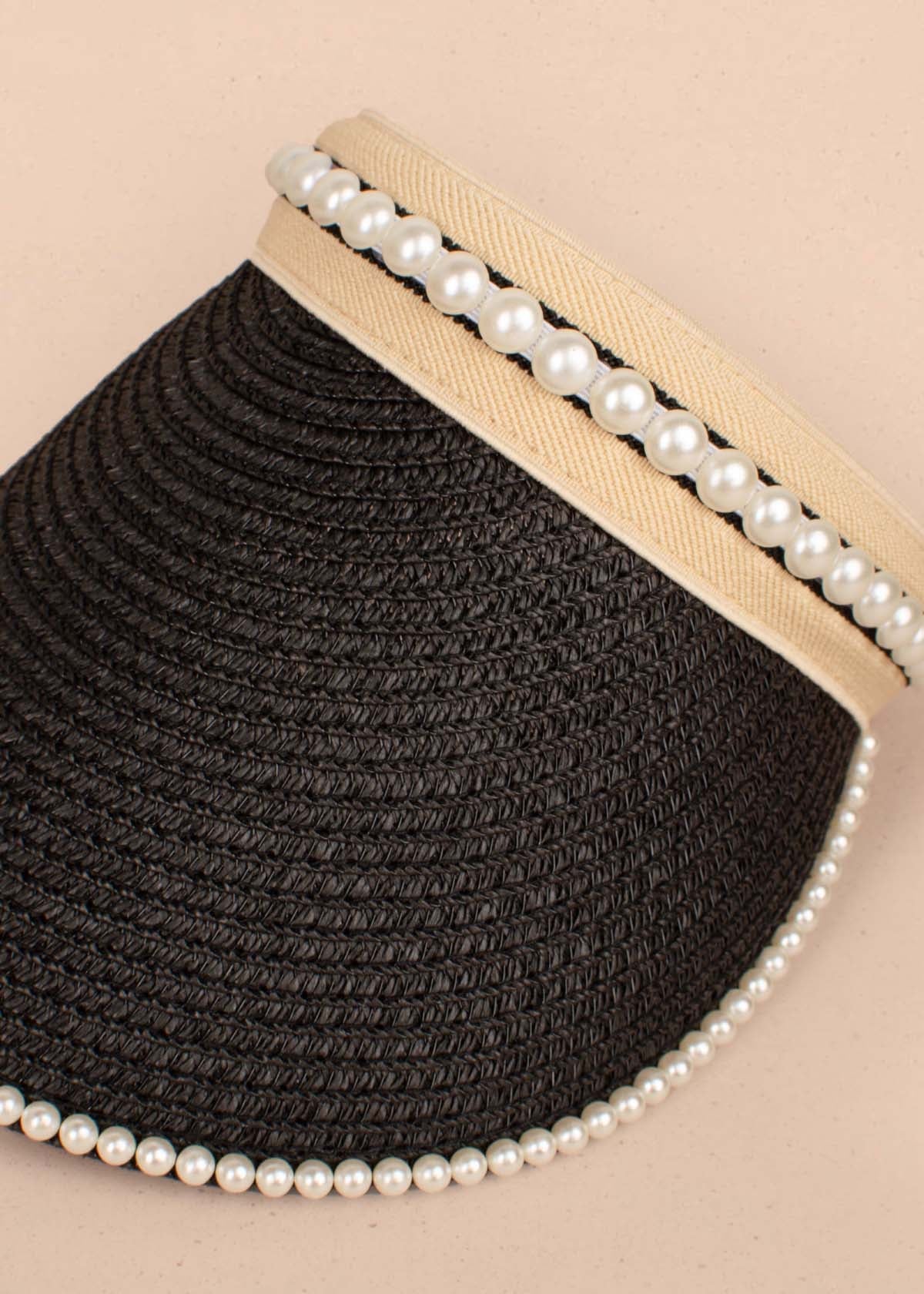 Visera en yute color negro con perlas 105236
