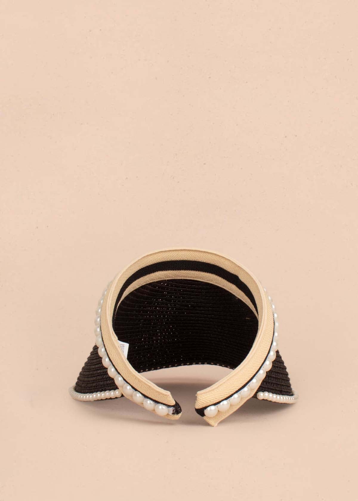 Visera en yute color negro con perlas 105236