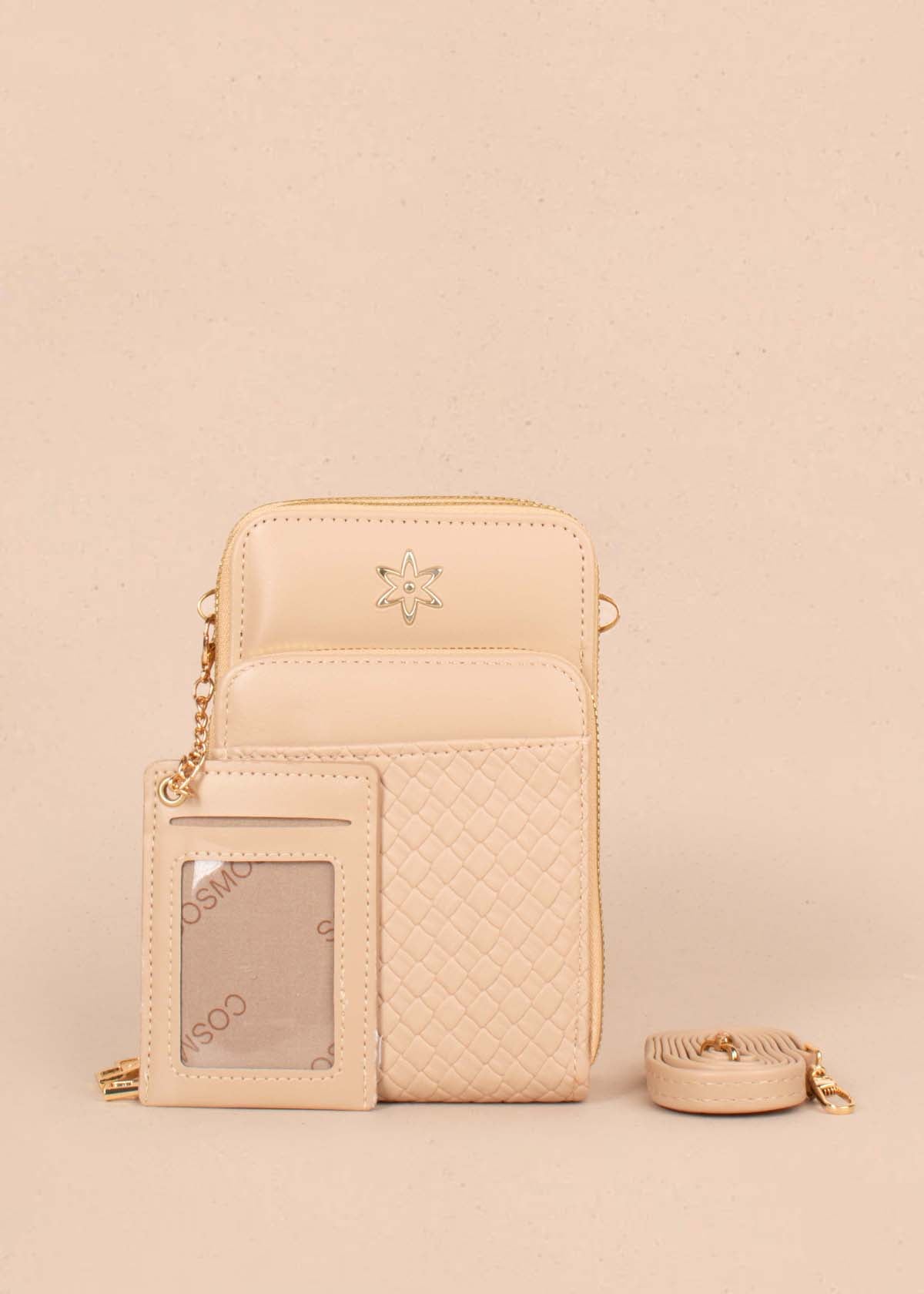 Porta celular color beige con textura croco 105252
