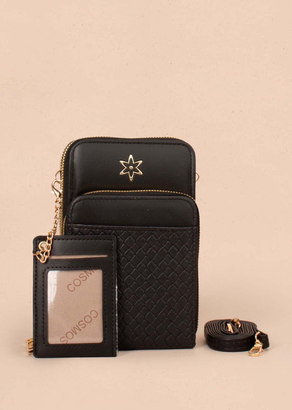 Porta celular color negro con textura croco 105252