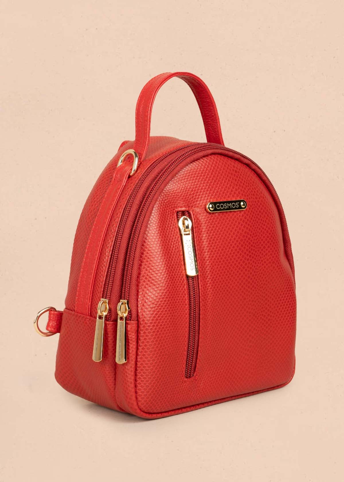 Morral en cuero color rojo con cierre frontal 105310