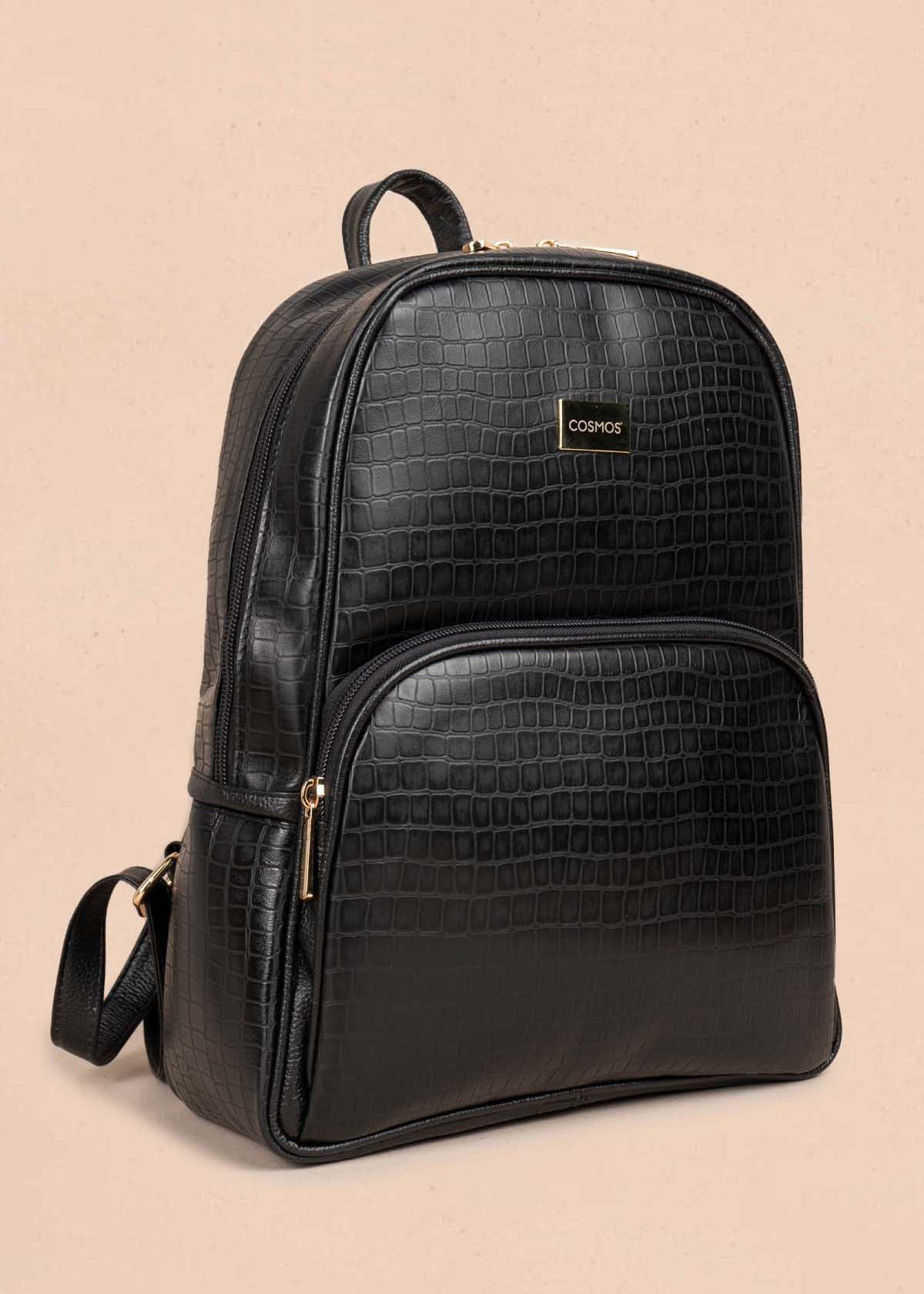 Morral en cuero color negro con textura croco 105311