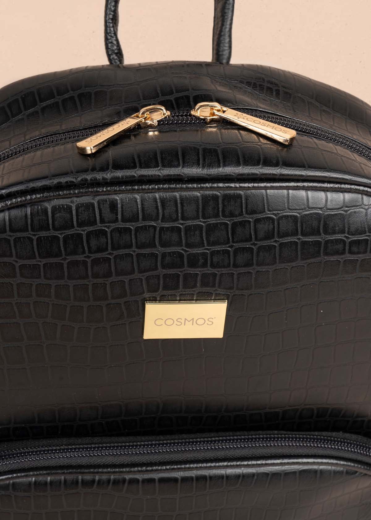 Morral en cuero color negro con textura croco 105311