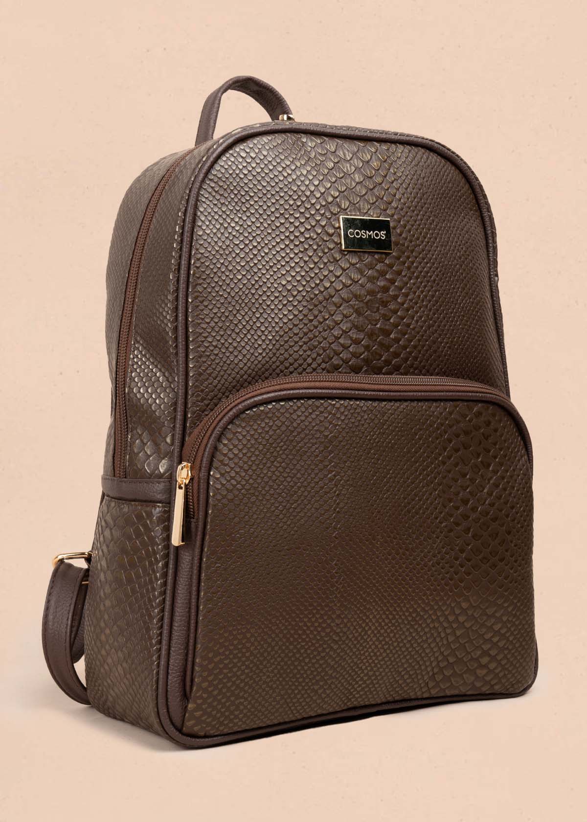MORRAL EN CUERO COLOR CAFE CON TEXTURA CROCO 105311
